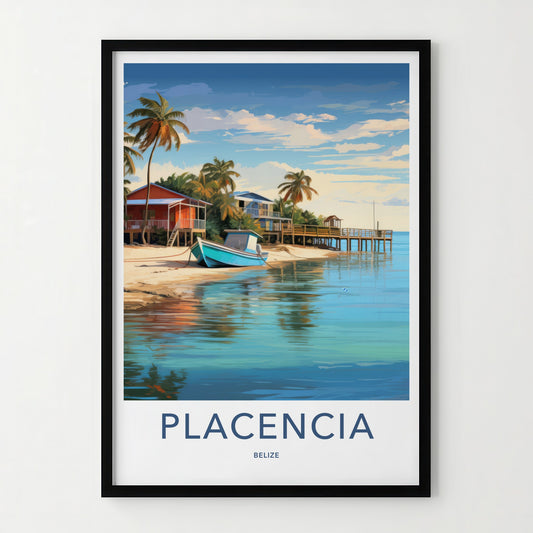 Placencia Poster - Belize Travel Art - Sandy Beach Boat Home Decor