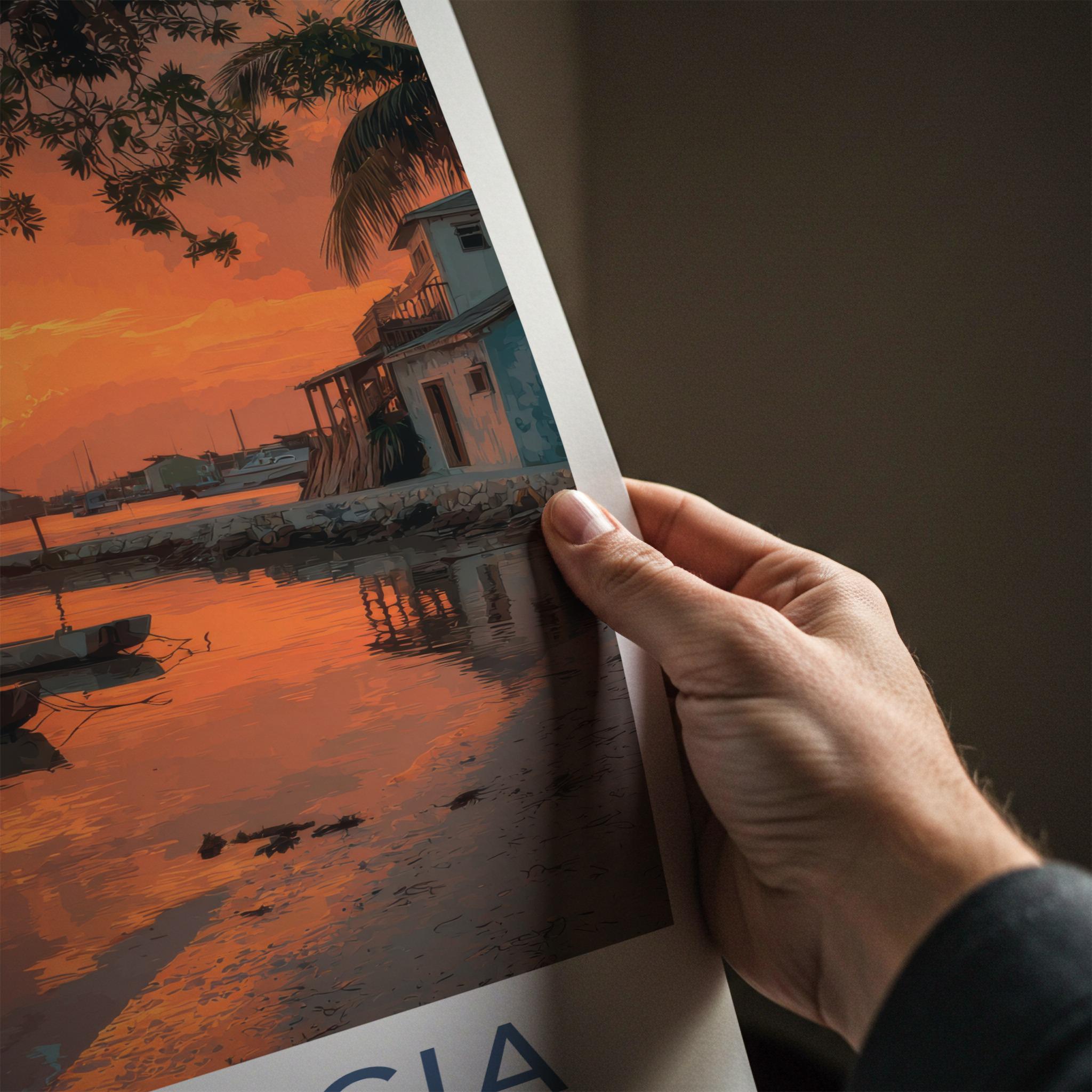 Placencia Poster - Belize Travel Art - Vibrant Sunset Reflections Home Decor
