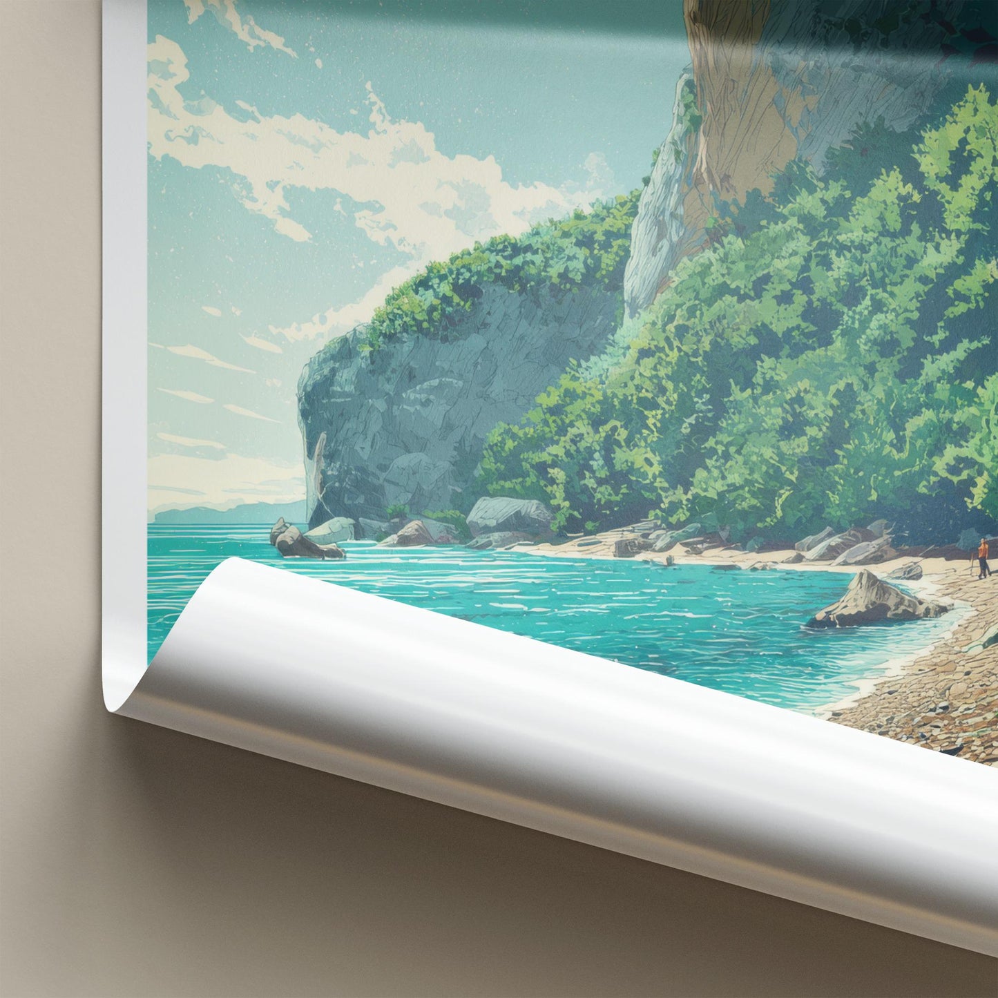 Plaza Nugal Poster - Croatia Travel Art - Lush Cliffside Beach Home Decor
