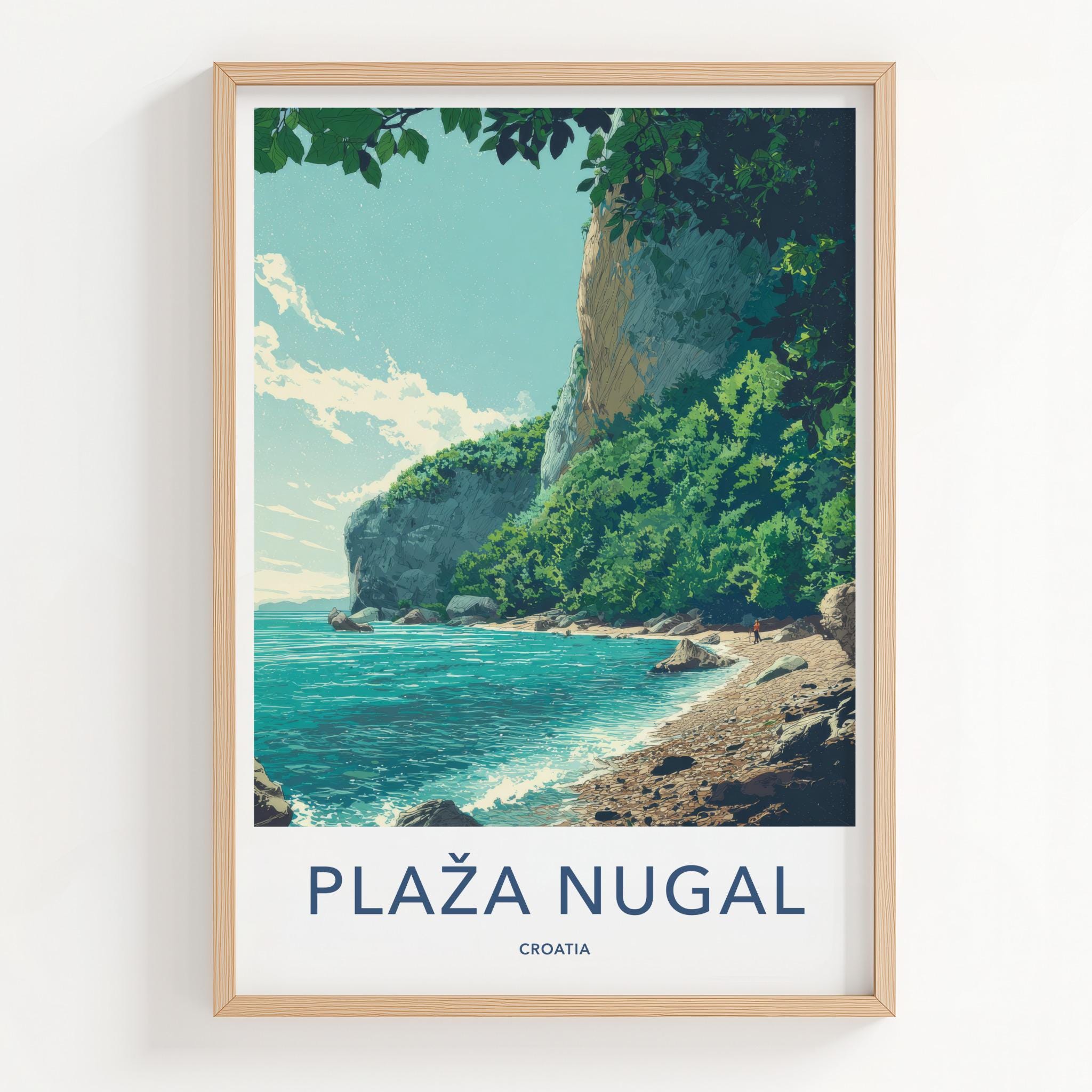 Plaza Nugal Poster - Croatia Travel Art - Lush Cliffside Beach Home Decor
