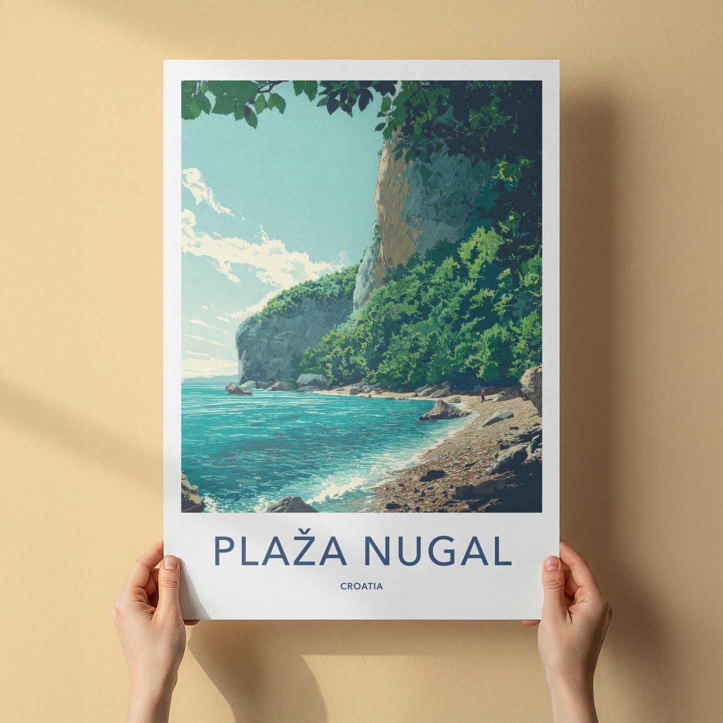 Plaza Nugal Poster - Croatia Travel Art - Lush Cliffside Beach Home Decor