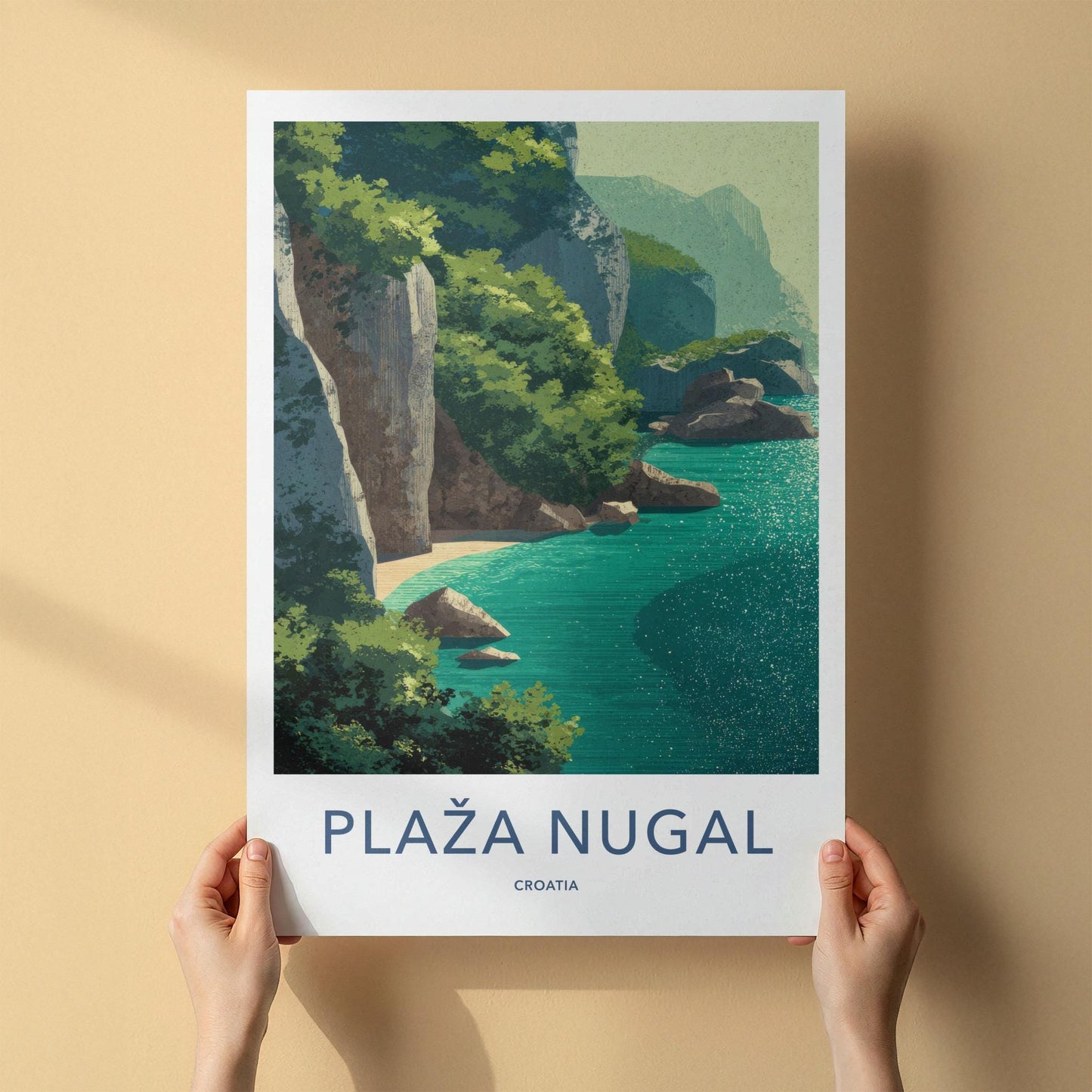 Plaza Nugal Poster - Croatia Travel Art - Secluded Beach Cove Home Decor
