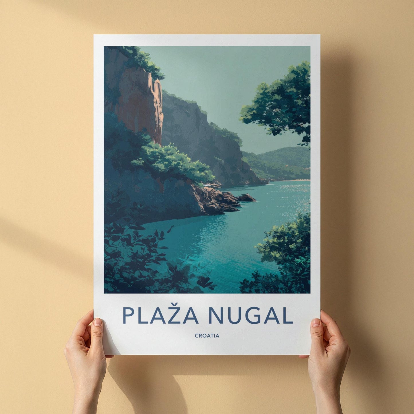 Plaza Nugal Poster - Croatia Wall Art - Turquoise Sea Cliffs Home Decor