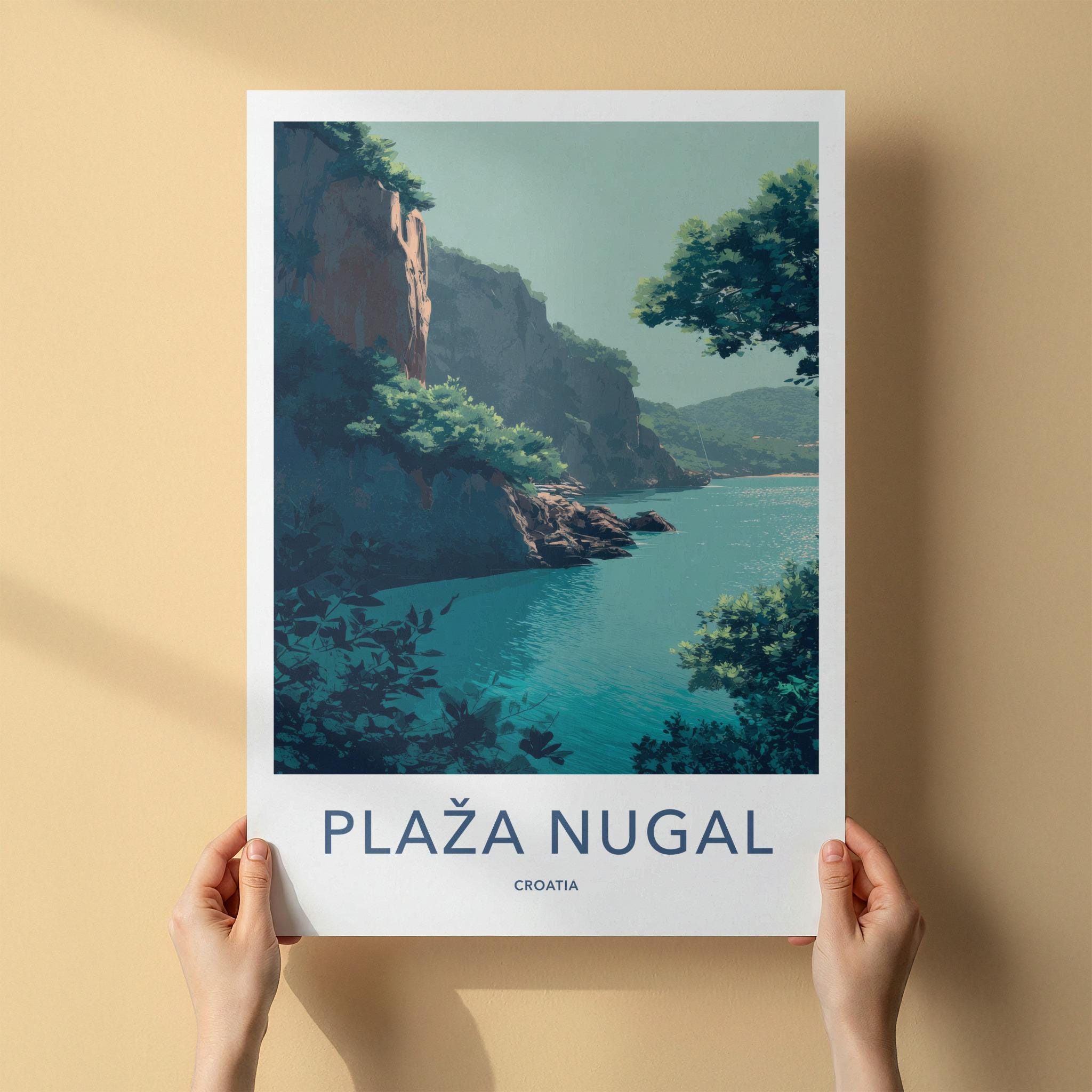 Plaza Nugal Poster - Croatia Wall Art - Turquoise Sea Cliffs Home Decor
