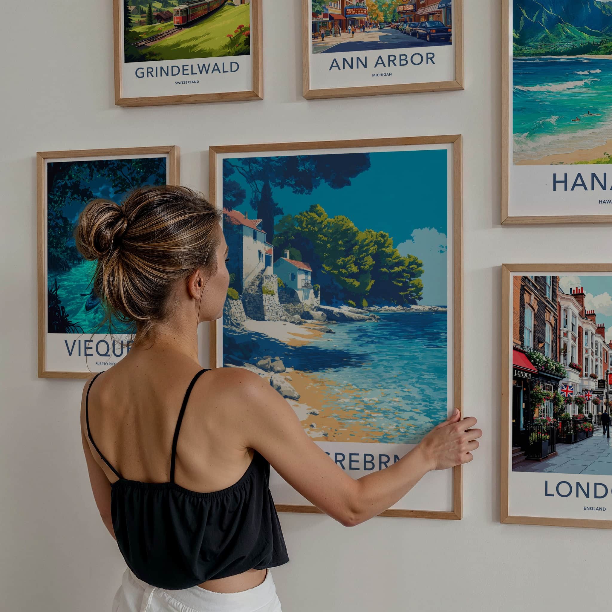Plaza Srebrna Poster Croatia Travel Art Beachfront Houses Gallery Art