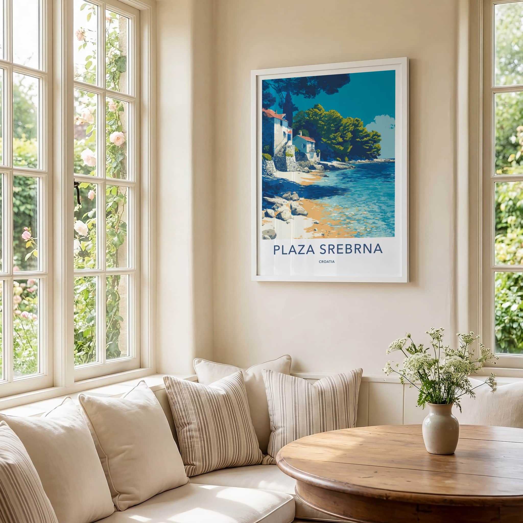 Plaza Srebrna Poster Croatia Travel Art Beachfront Houses Gallery Art