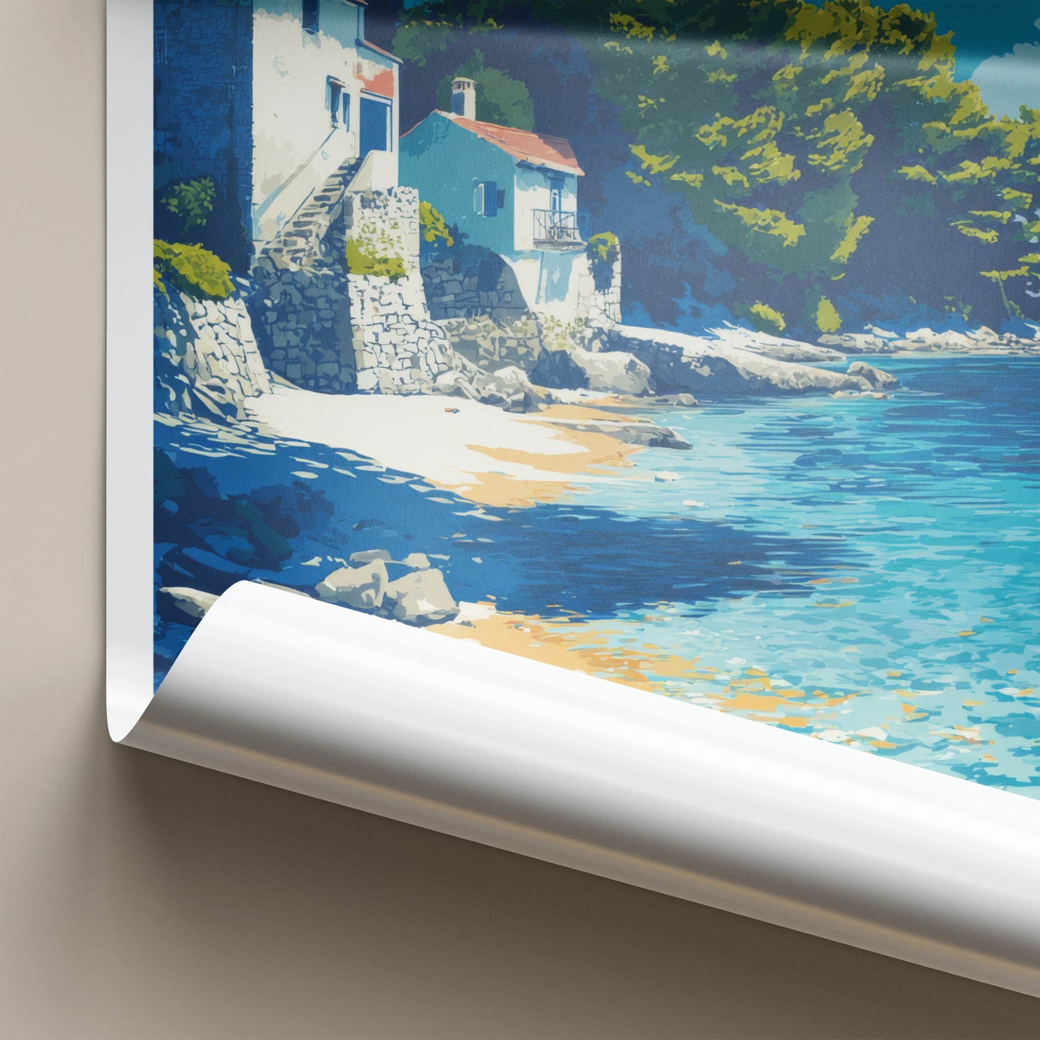 Plaza Srebrna Poster Croatia Travel Art Beachfront Houses Gallery Art