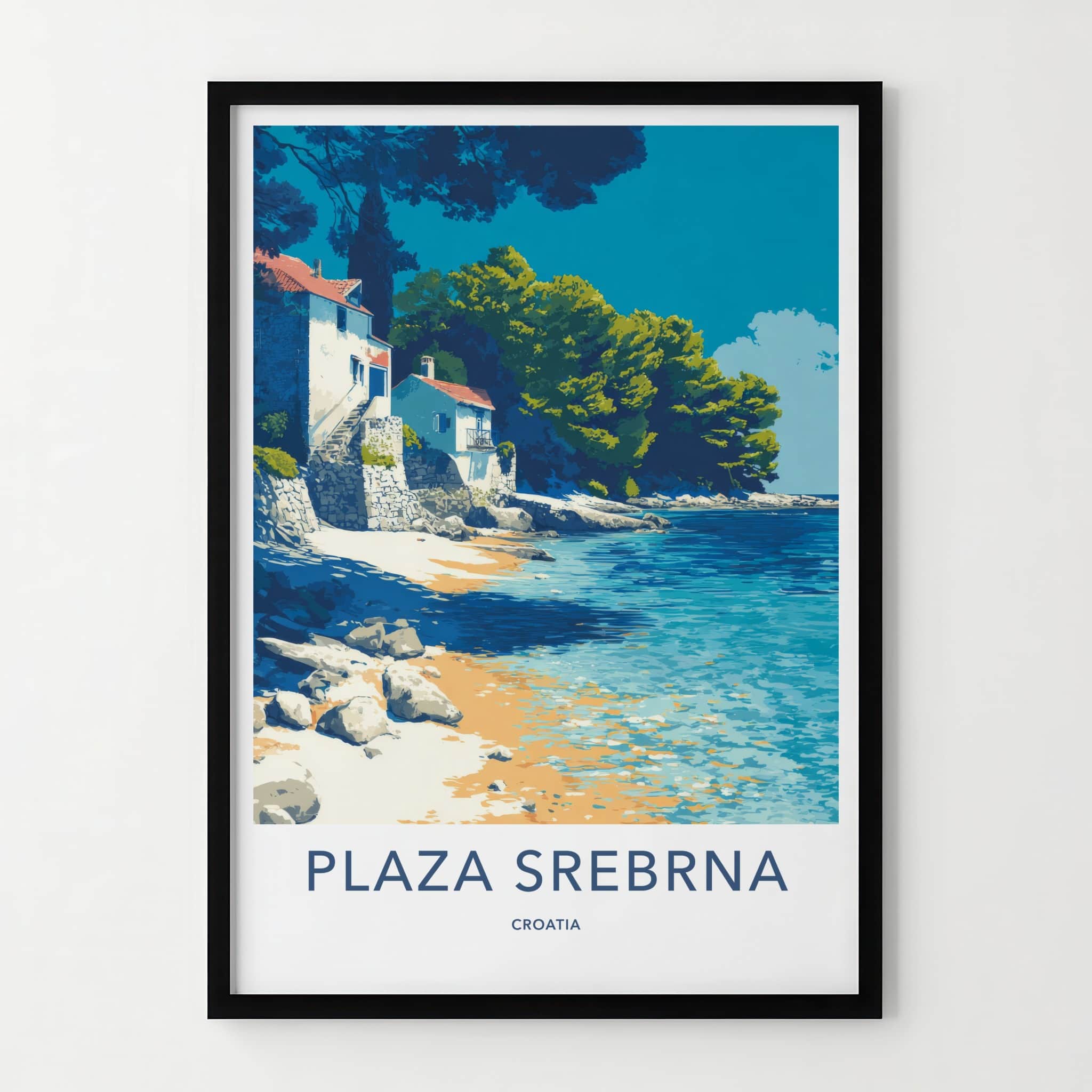 Plaza Srebrna Poster Croatia Travel Art Beachfront Houses Gallery Art