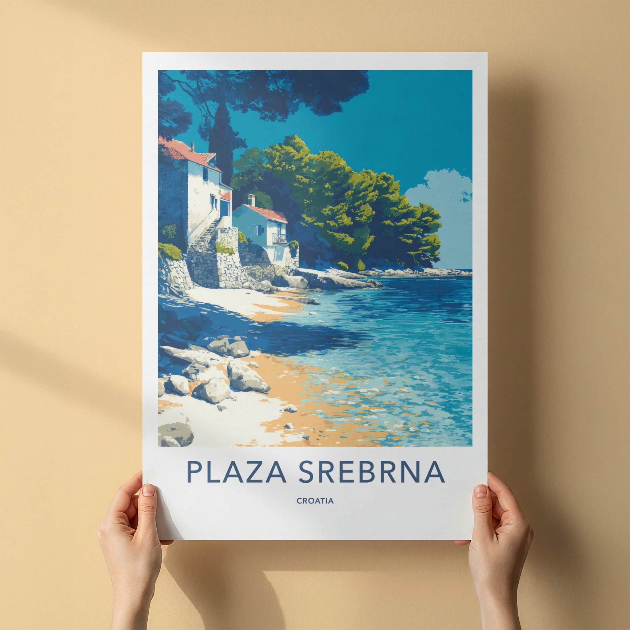 Plaza Srebrna Poster Croatia Travel Art Beachfront Houses Gallery Art