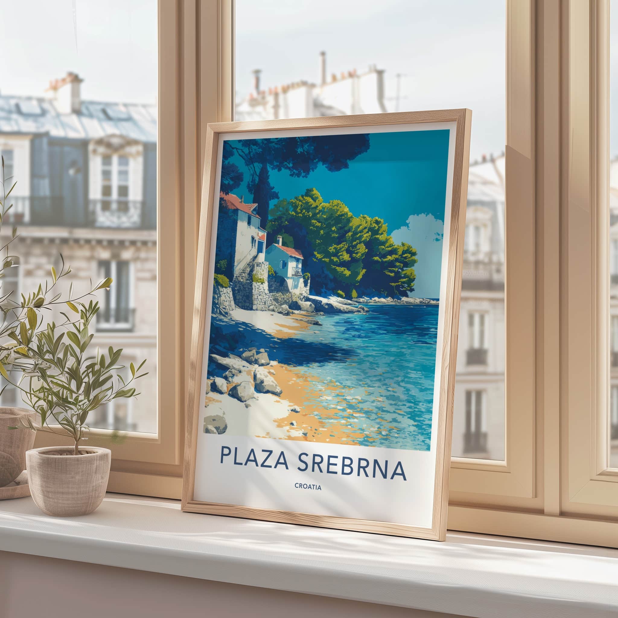 Plaza Srebrna Poster Croatia Travel Art Beachfront Houses Gallery Art