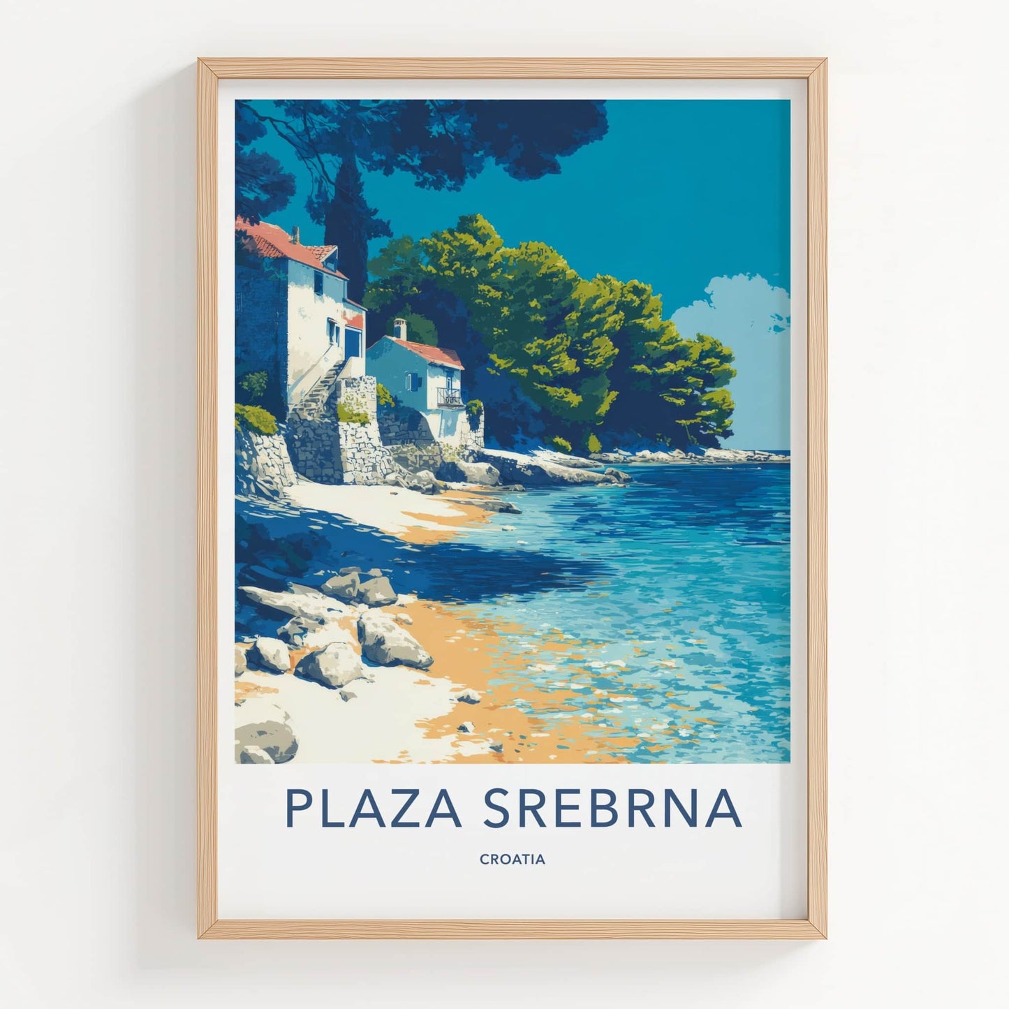 Plaza Srebrna Poster Croatia Travel Art Beachfront Houses Gallery Art