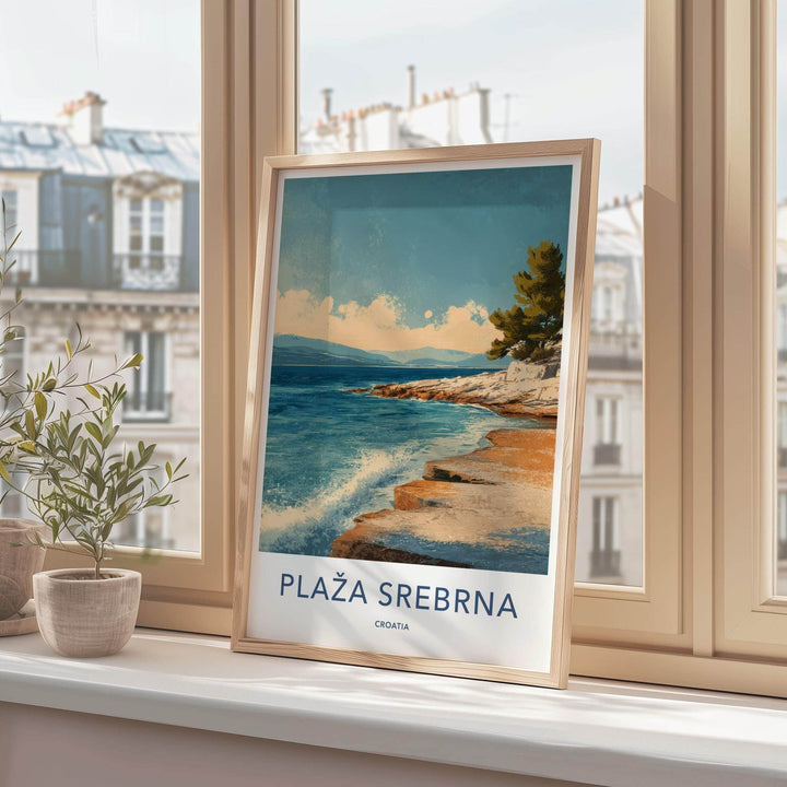 Plaza Srebrna Poster - Croatia Travel Art - Coastal Rock Waves Home Decor