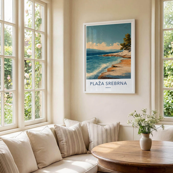 Plaza Srebrna Poster - Croatia Travel Art - Coastal Rock Waves Home Decor