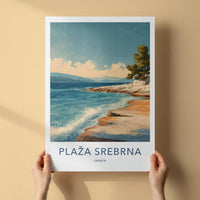 Plaza Srebrna Poster - Croatia Travel Art - Coastal Rock Waves Home Decor