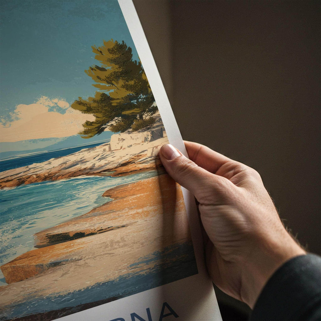 Plaza Srebrna Poster - Croatia Travel Art - Coastal Rock Waves Home Decor