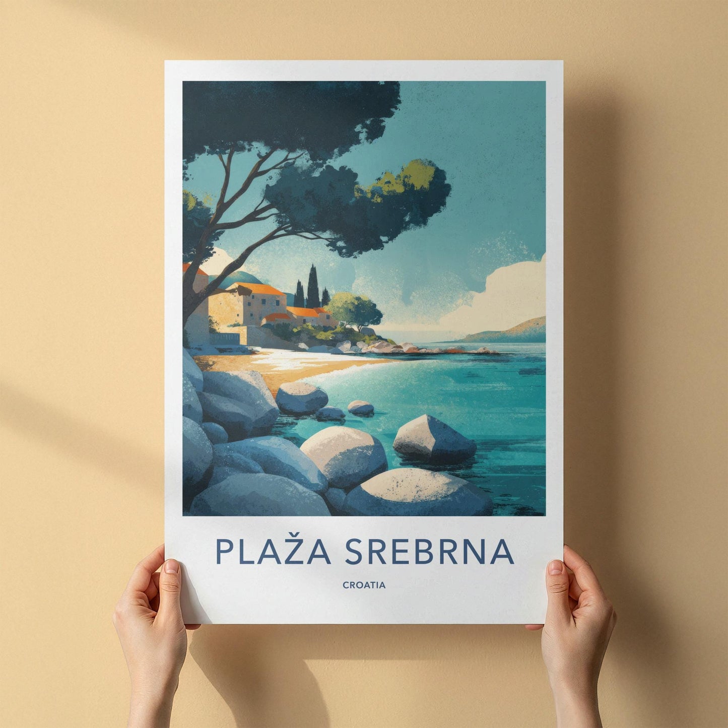 Plaza Srebrna Poster - Croatia Travel Art - Rocky Beach View Home Decor