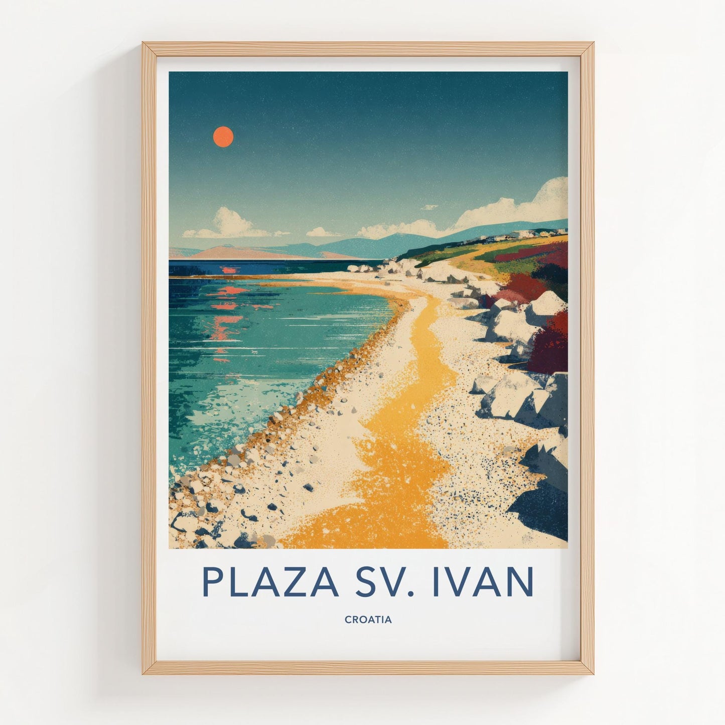PLAZA SV. IVAN Poster - Croatia Travel Art - Vibrant Coastal Beach Home Decor