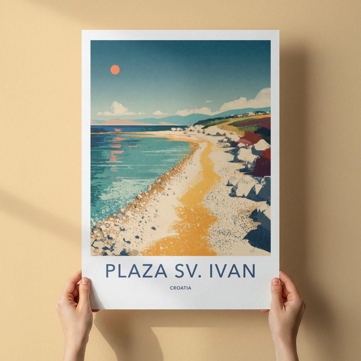 PLAZA SV. IVAN Poster - Croatia Travel Art - Vibrant Coastal Beach Home Decor