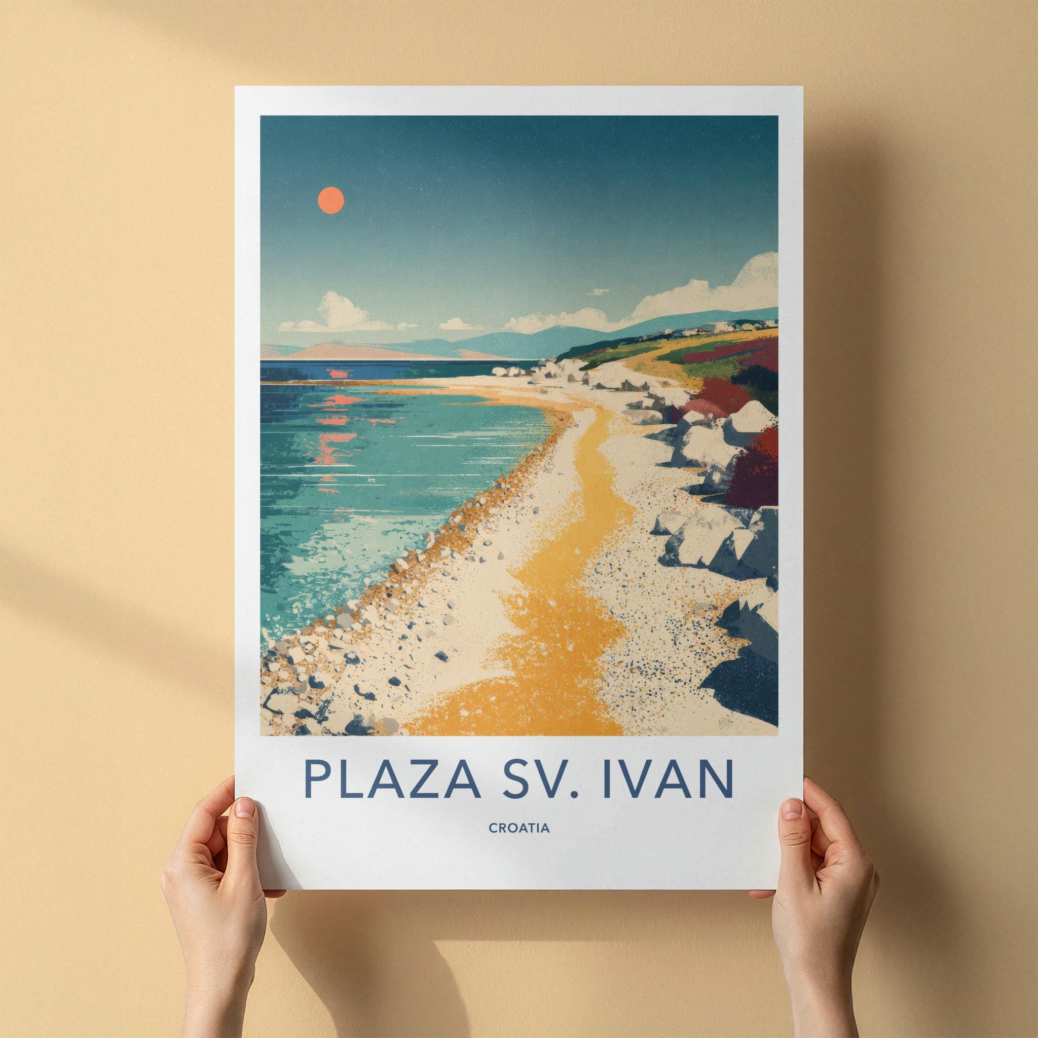 PLAZA SV. IVAN Poster - Croatia Travel Art - Vibrant Coastal Beach Home Decor