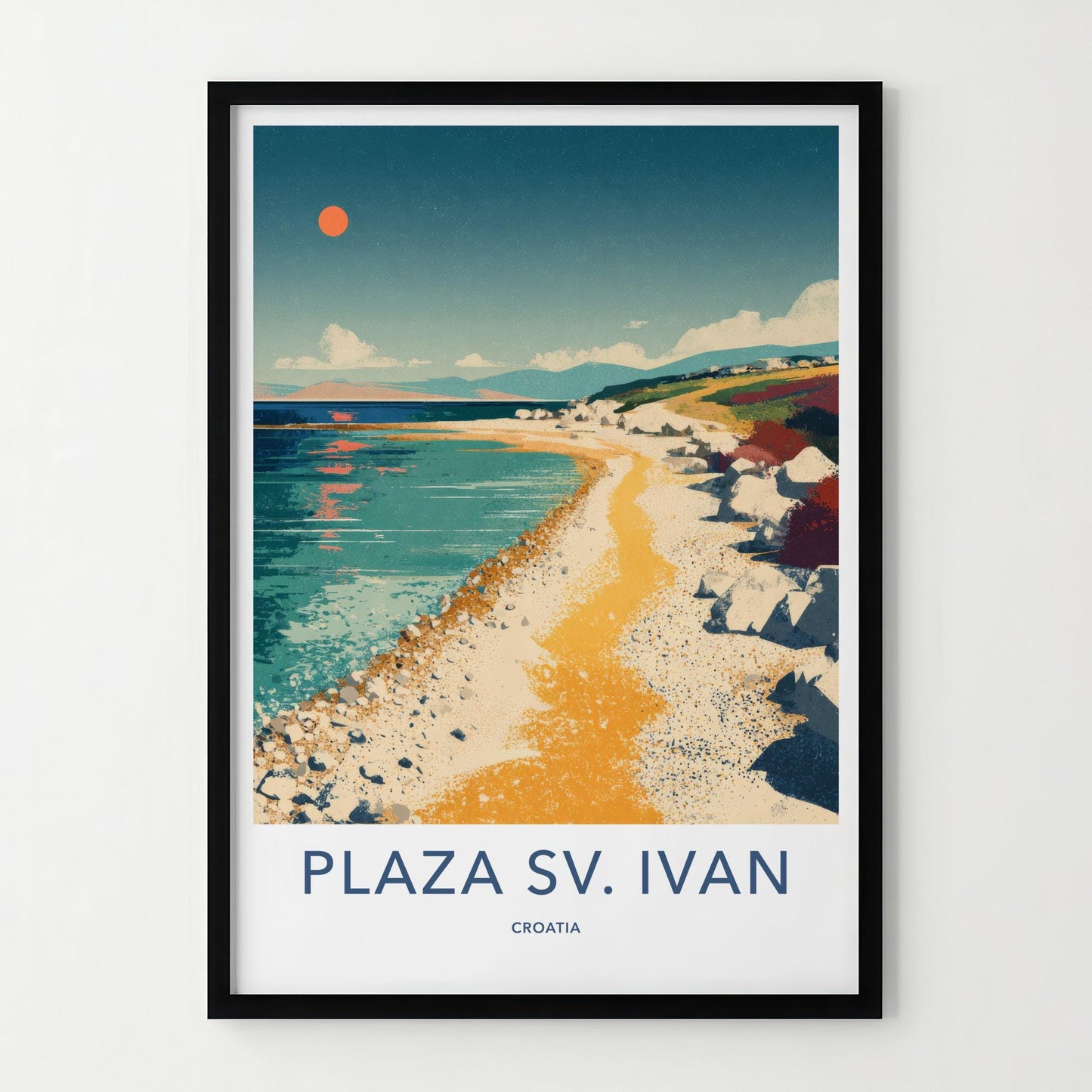 PLAZA SV. IVAN Poster - Croatia Travel Art - Vibrant Coastal Beach Home Decor