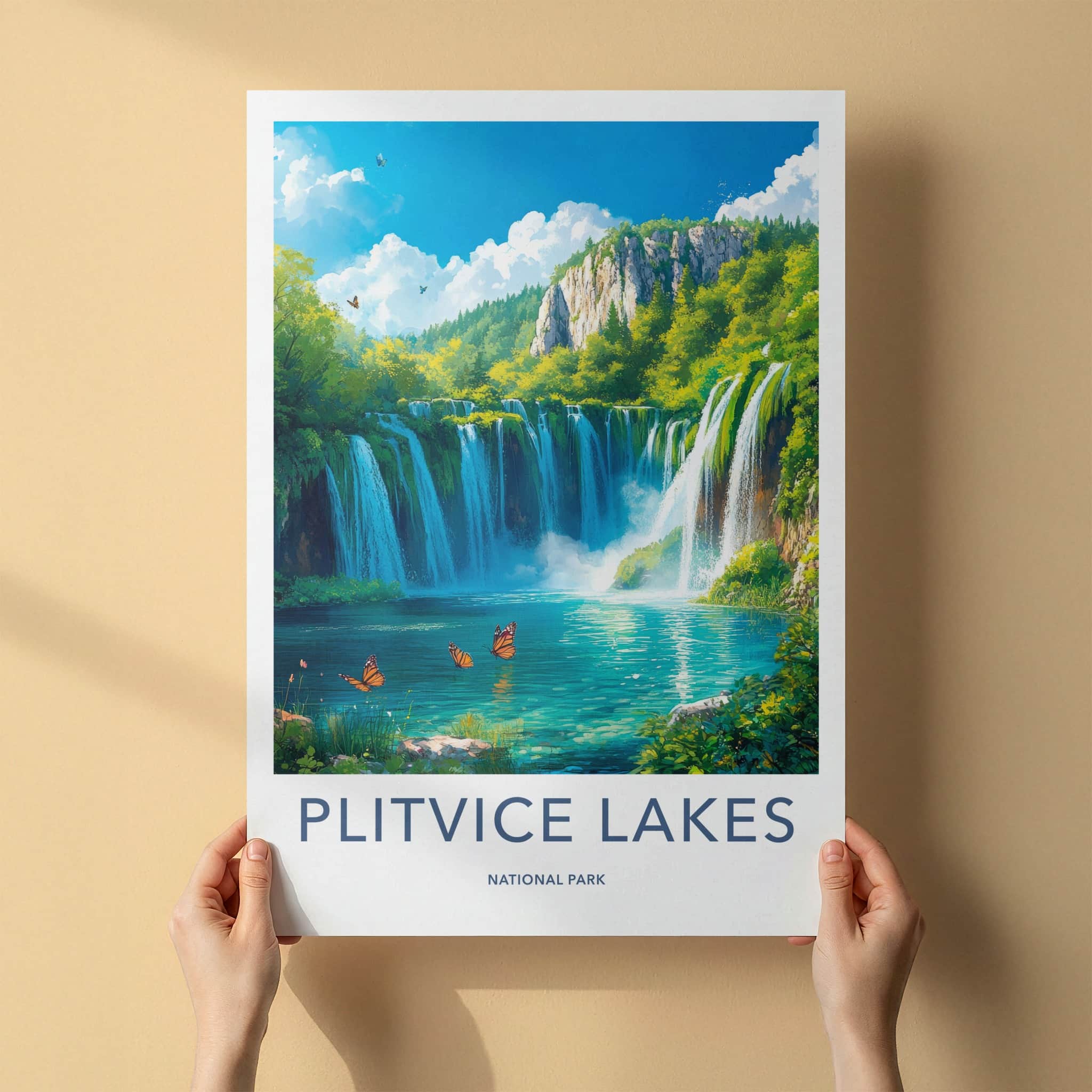 Plitvice Lakes National Park Poster - Croatia Travel Art - Clear lake butterflies Home Decor