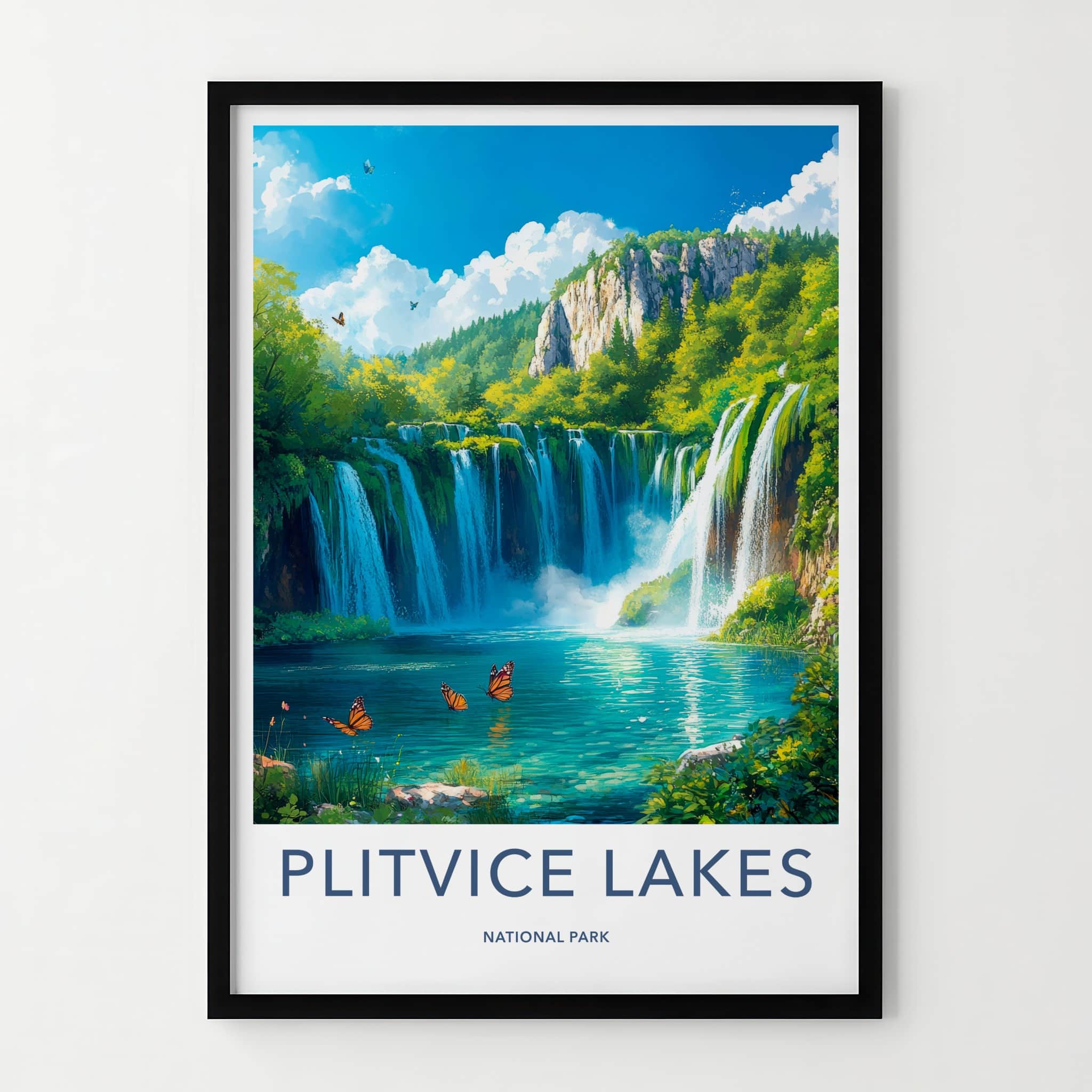 Plitvice Lakes National Park Poster - Croatia Travel Art - Clear lake butterflies Home Decor