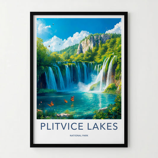 Plitvice Lakes National Park Poster - Croatia Travel Art - Clear lake butterflies Home Decor