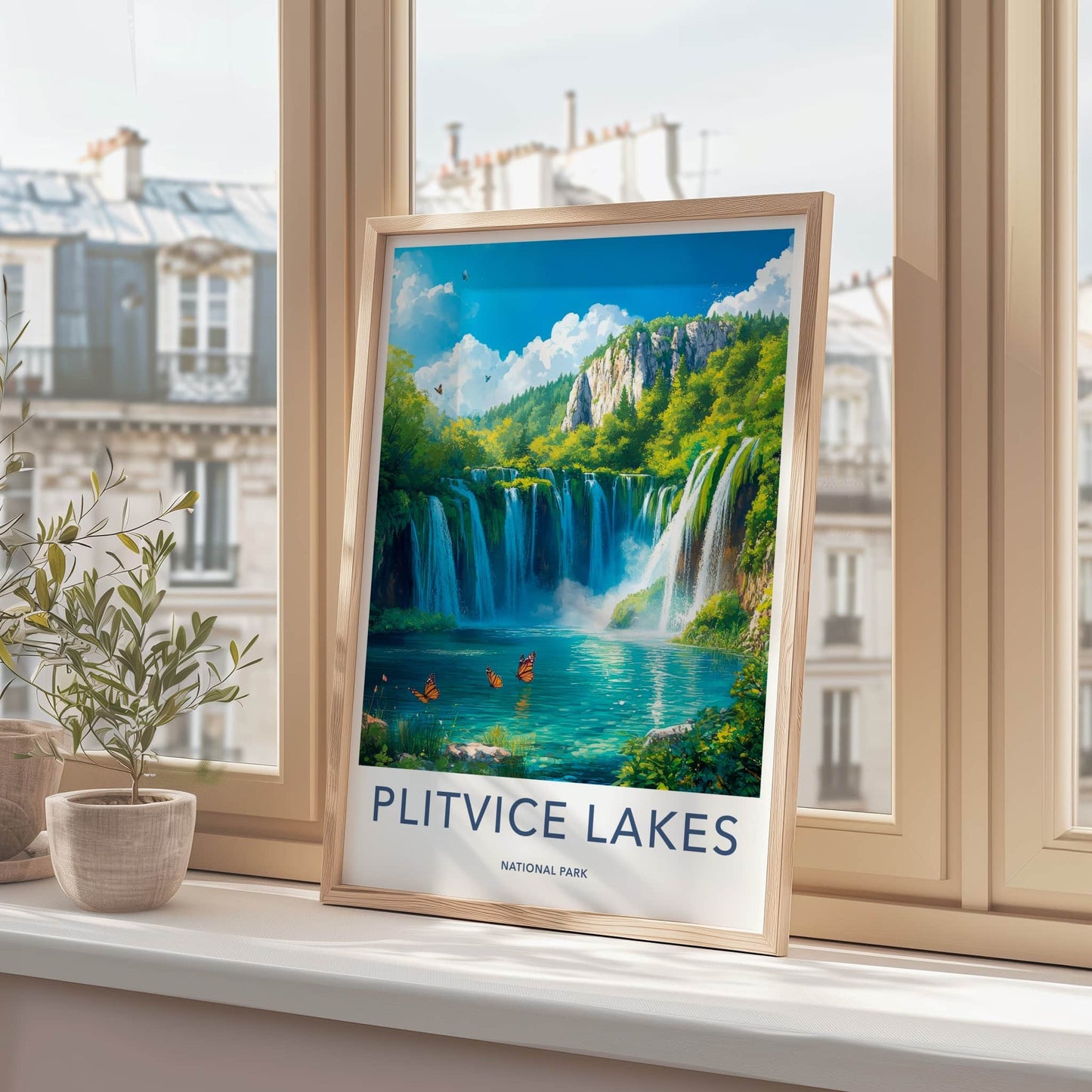 Plitvice Lakes National Park Poster - Croatia Travel Art - Clear lake butterflies Home Decor