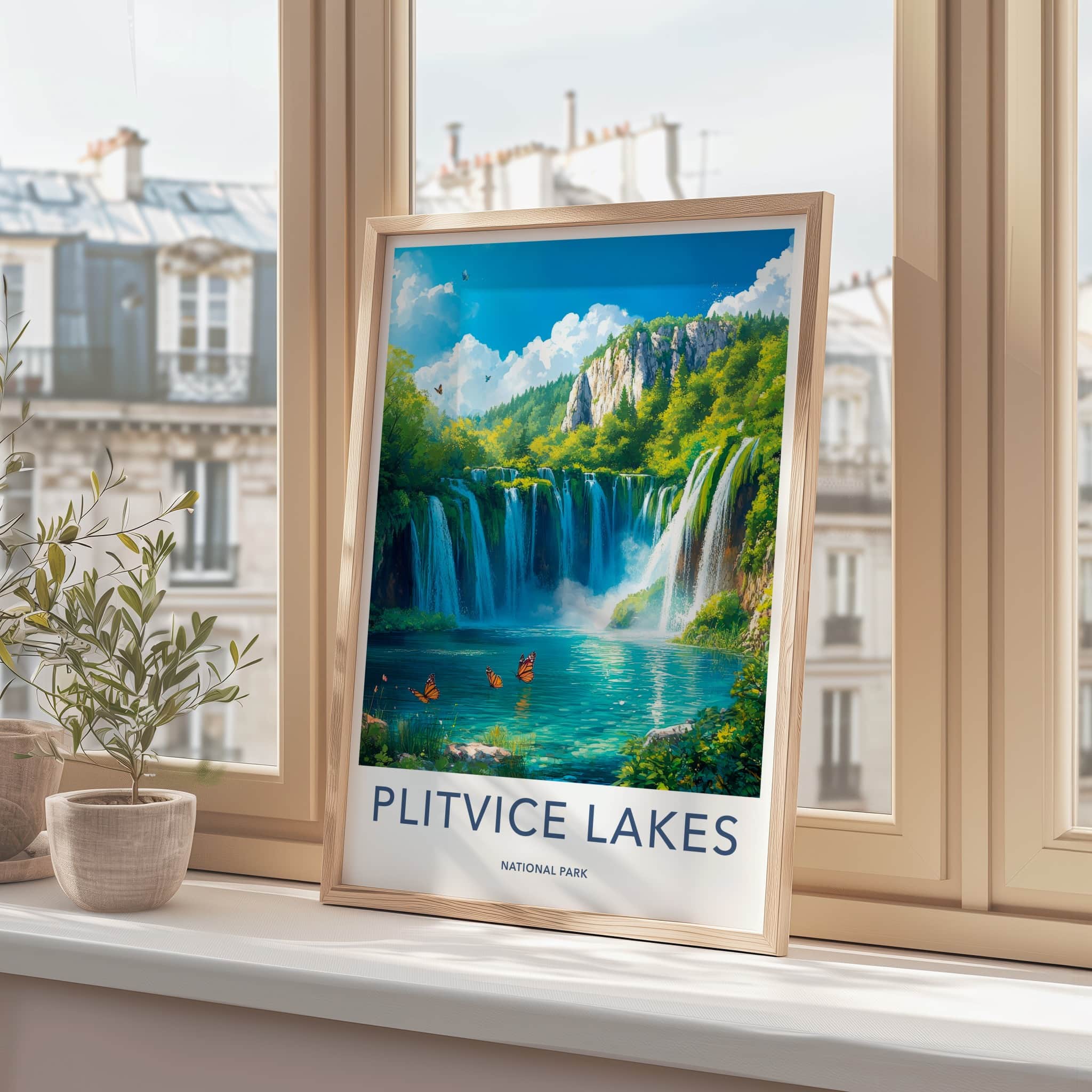 Plitvice Lakes National Park Poster - Croatia Travel Art - Clear lake butterflies Home Decor