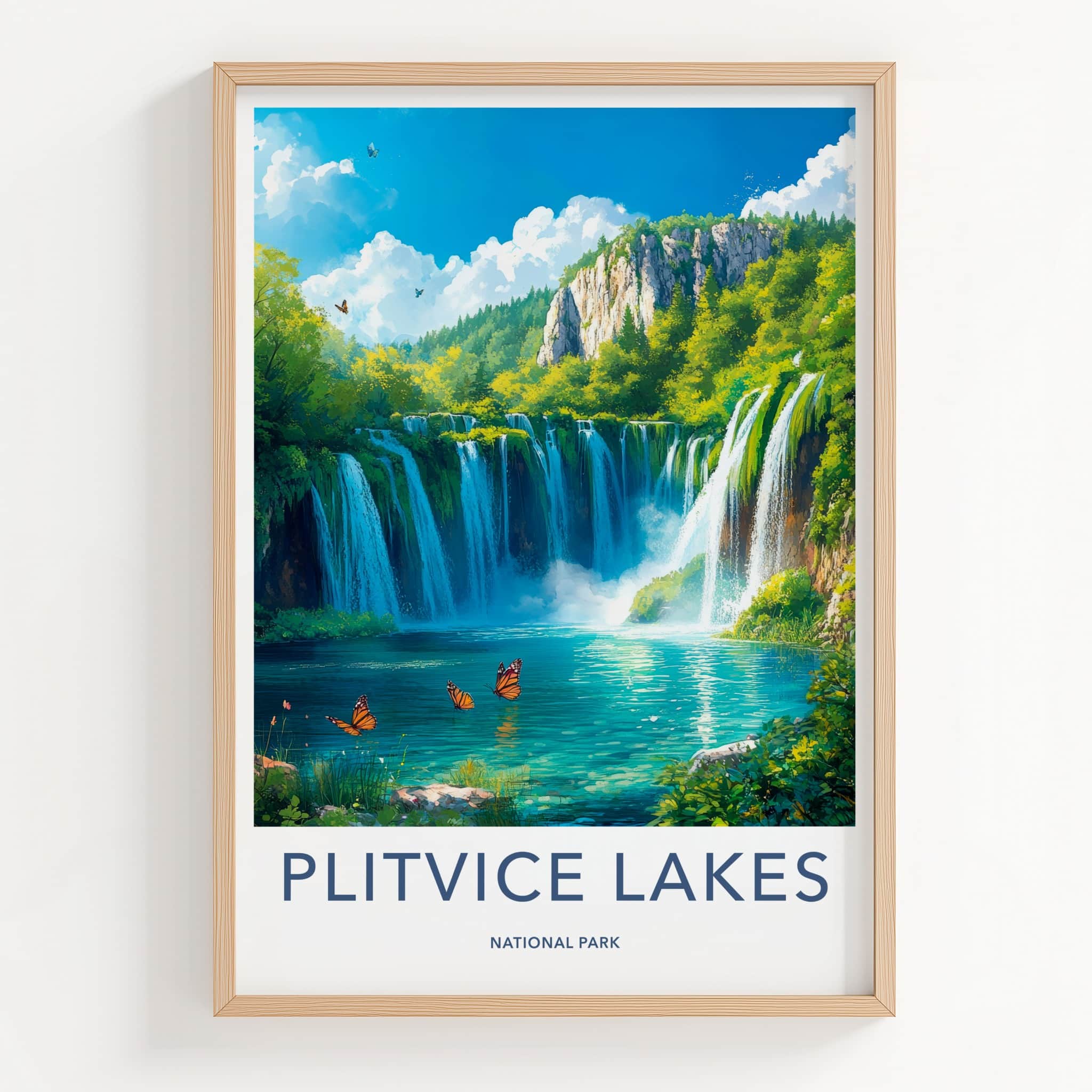 Plitvice Lakes National Park Poster - Croatia Travel Art - Clear lake butterflies Home Decor