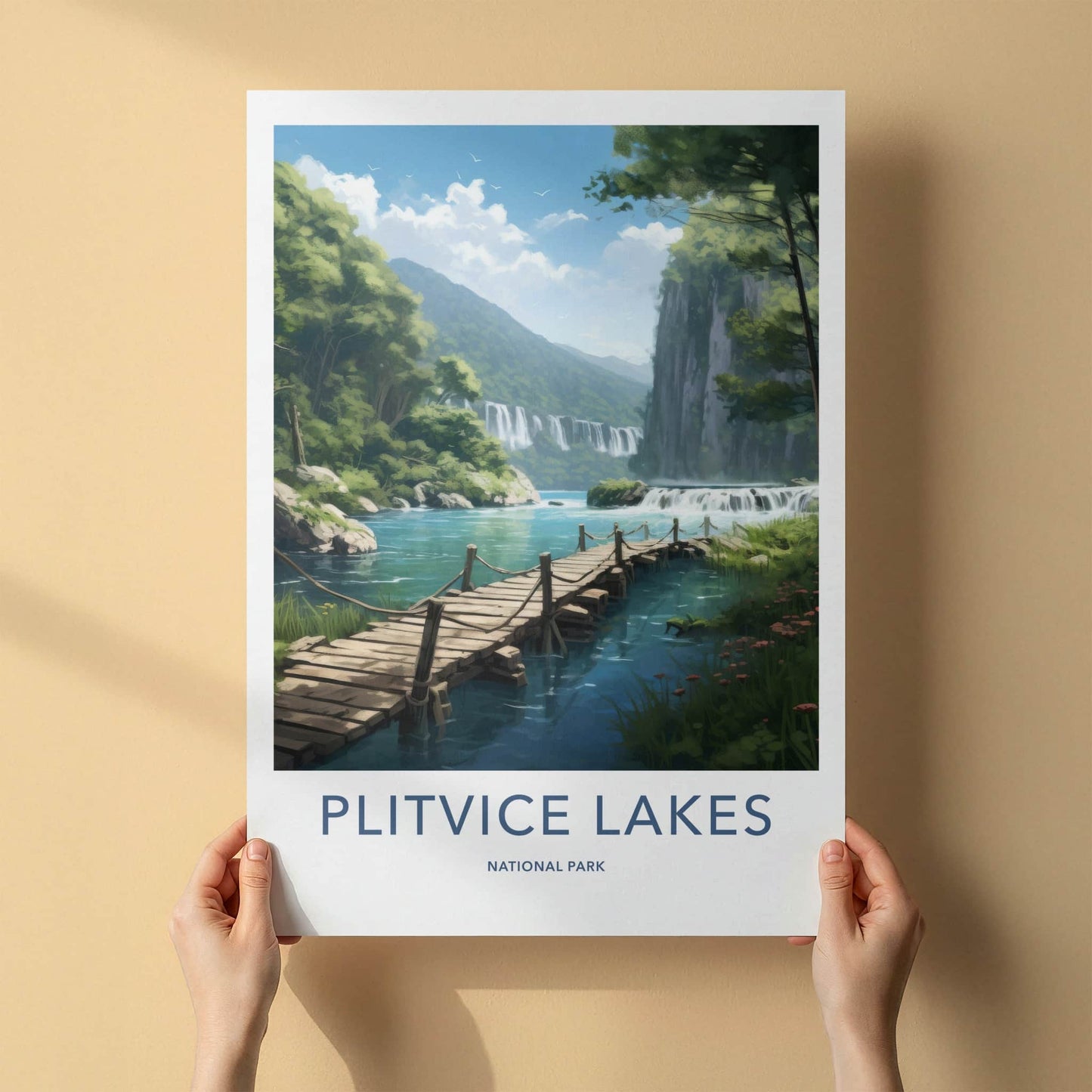 Plitvice Lakes National Park Poster - Croatia Wall Art - Lakeside Wooden Path Gift