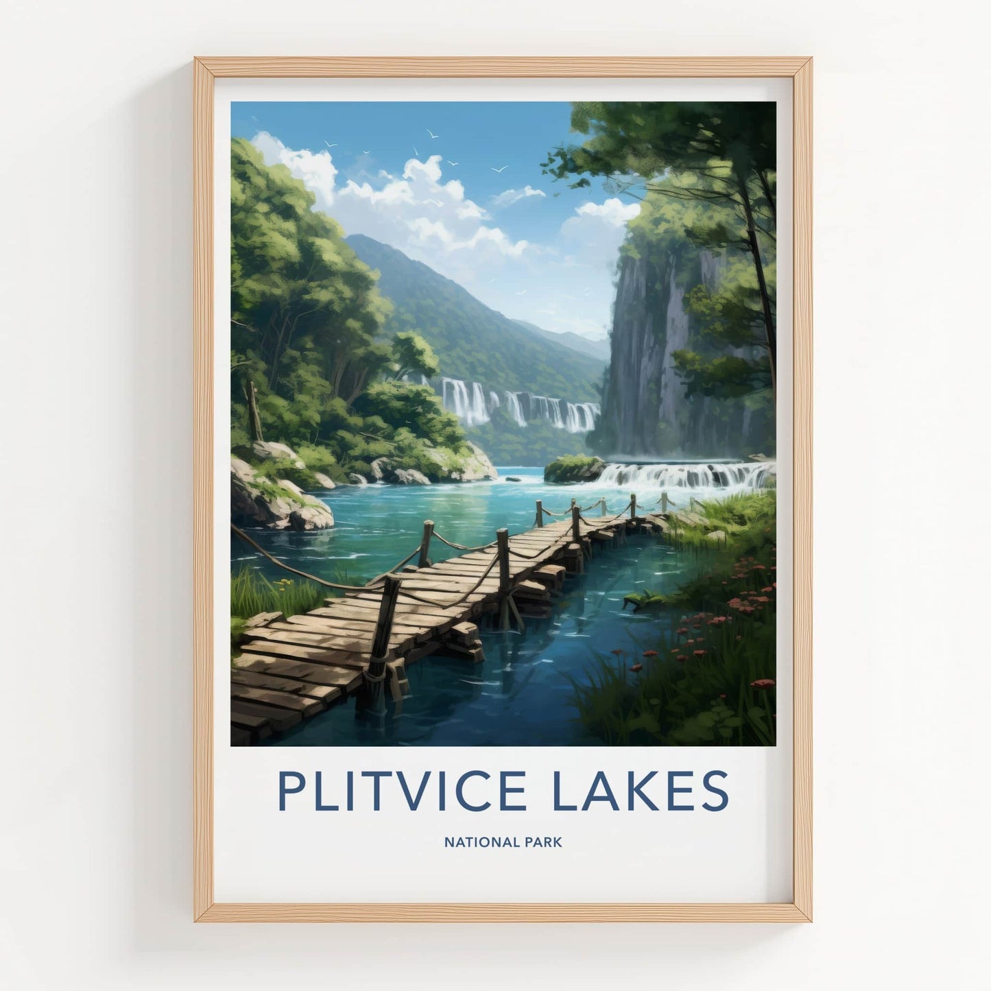 Plitvice Lakes National Park Poster - Croatia Wall Art - Lakeside Wooden Path Gift
