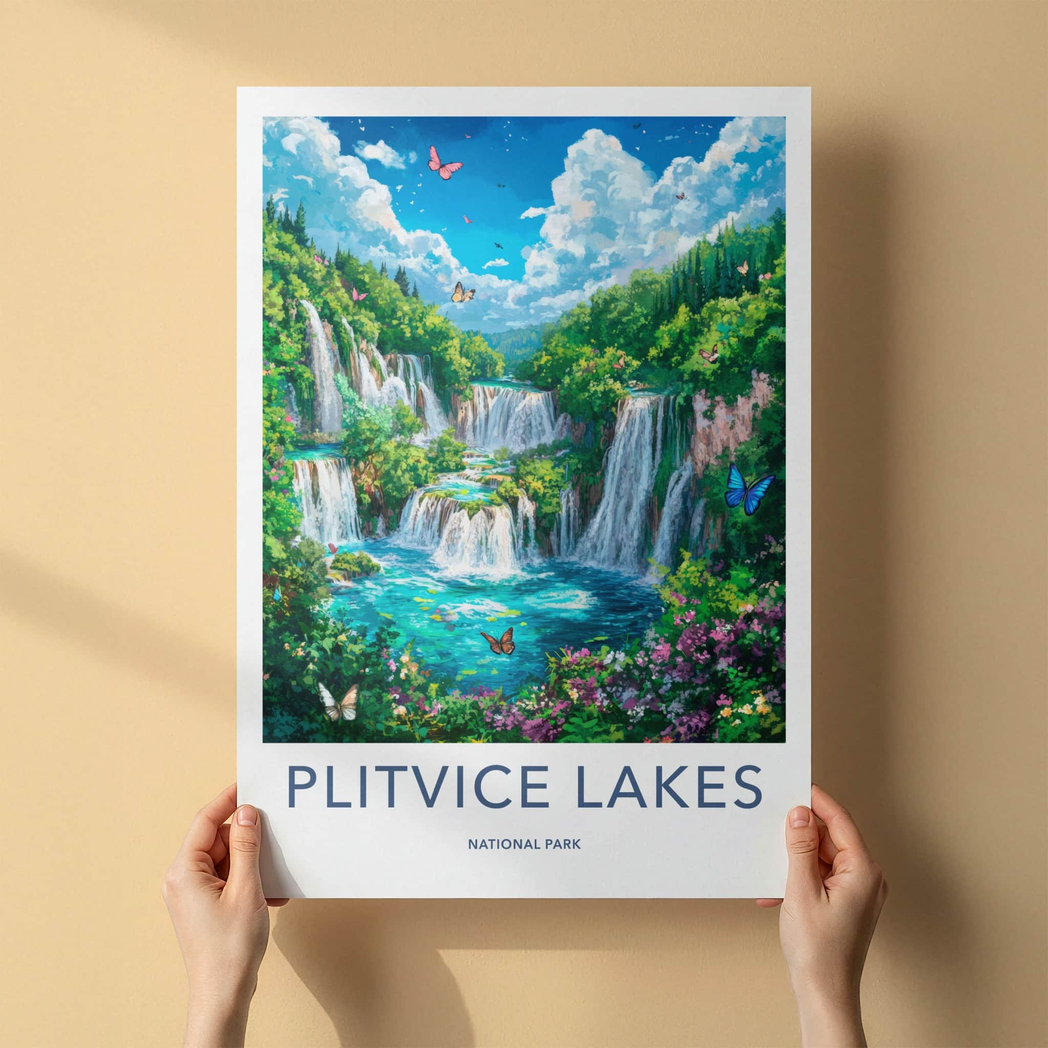 Plitvice Lakes National Park Poster - Croatia Wall Art - Lush Green Waterfalls Home Decor