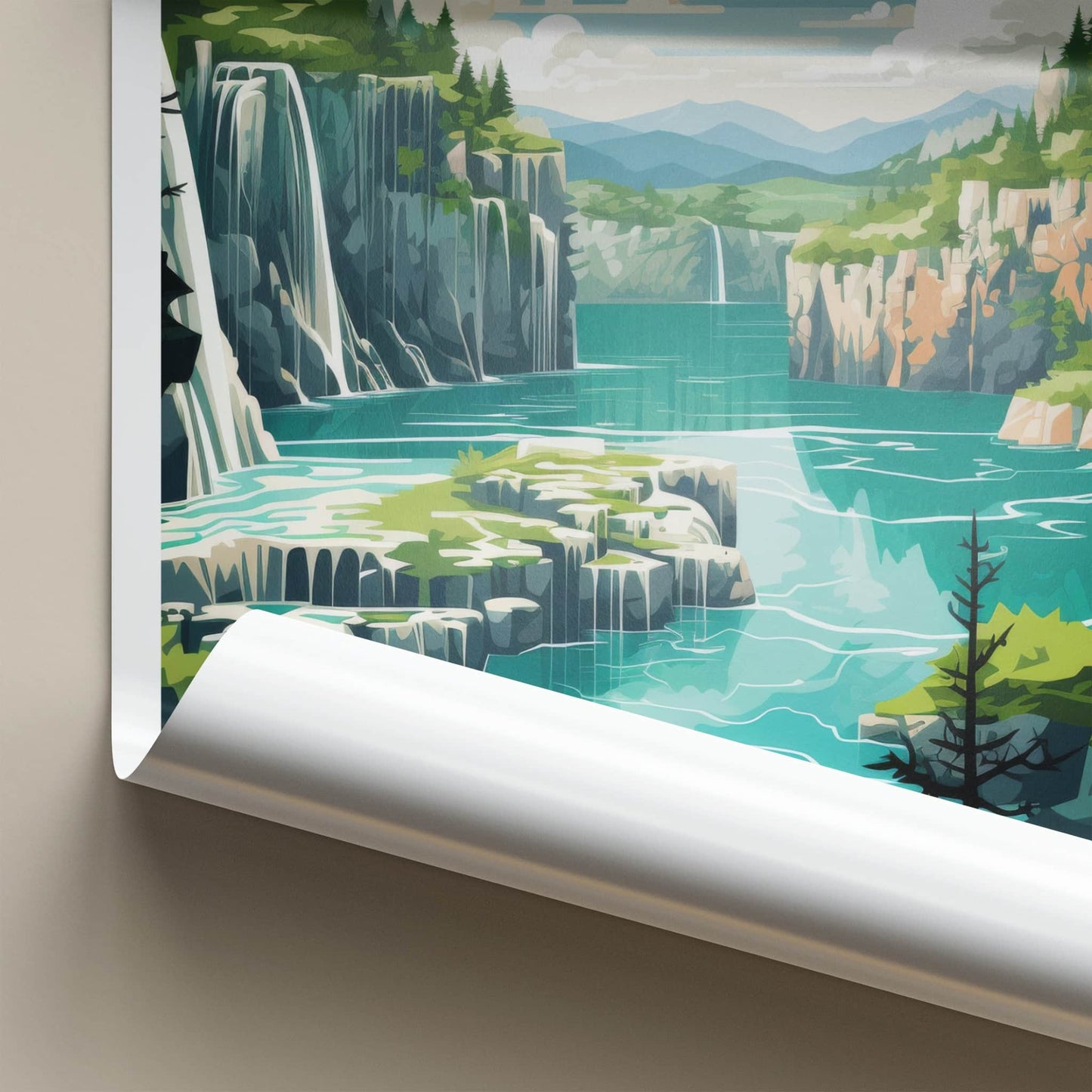 Plitvice Lakes Poster - Croatia Travel Art - Turquoise Lake Waterfalls Home Decor