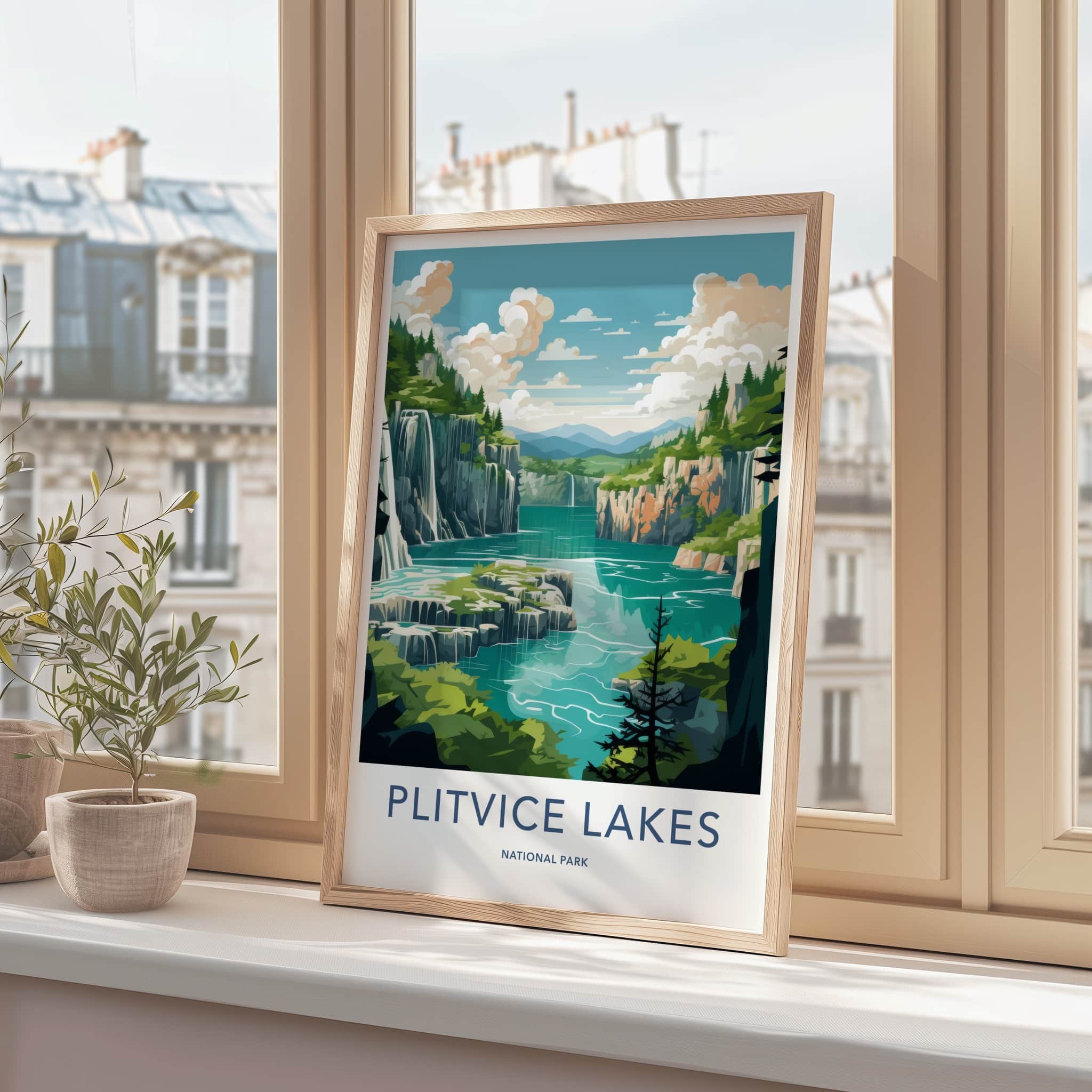 Plitvice Lakes Poster - Croatia Travel Art - Turquoise Lake Waterfalls Home Decor