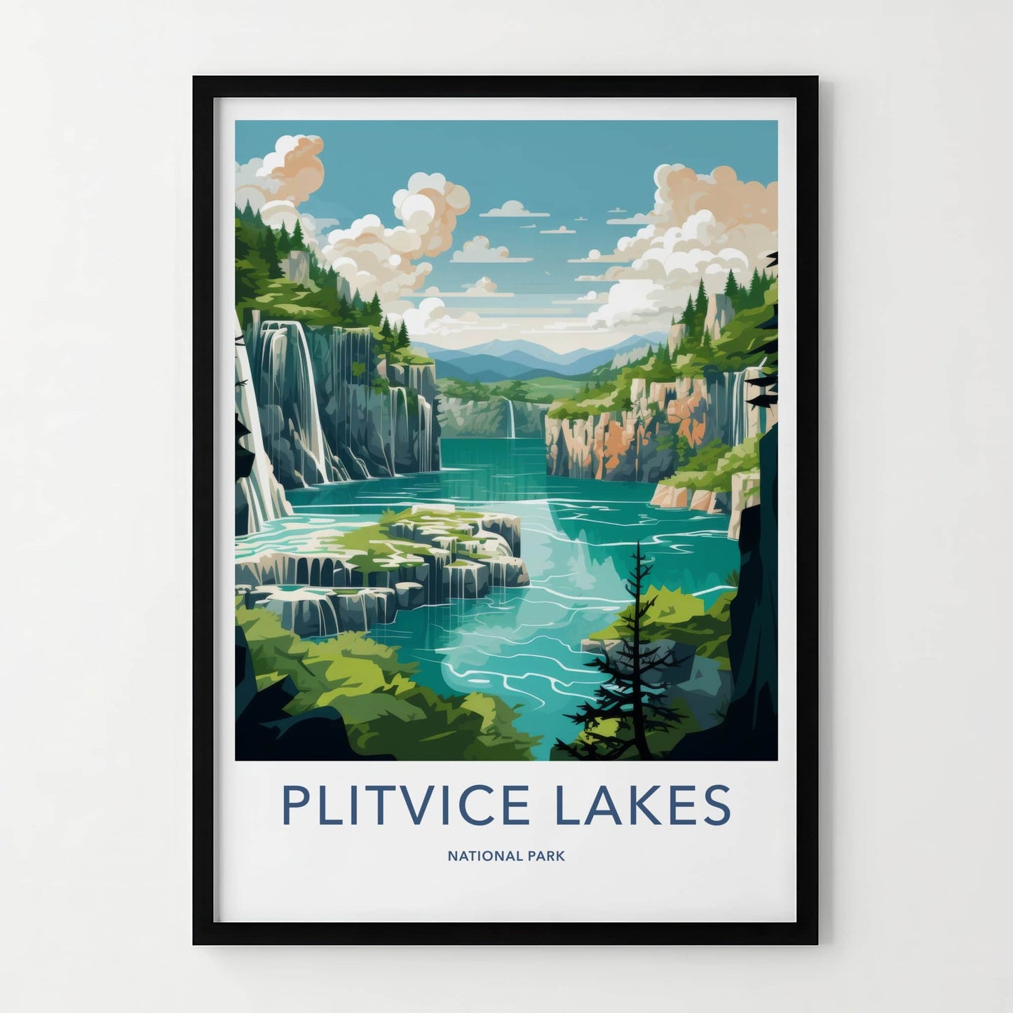 Plitvice Lakes Poster - Croatia Travel Art - Turquoise Lake Waterfalls Home Decor