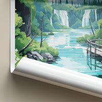 Plitvice Lakes Poster - Croatia Travel Art - Wooden bridge waterfalls Home Decor