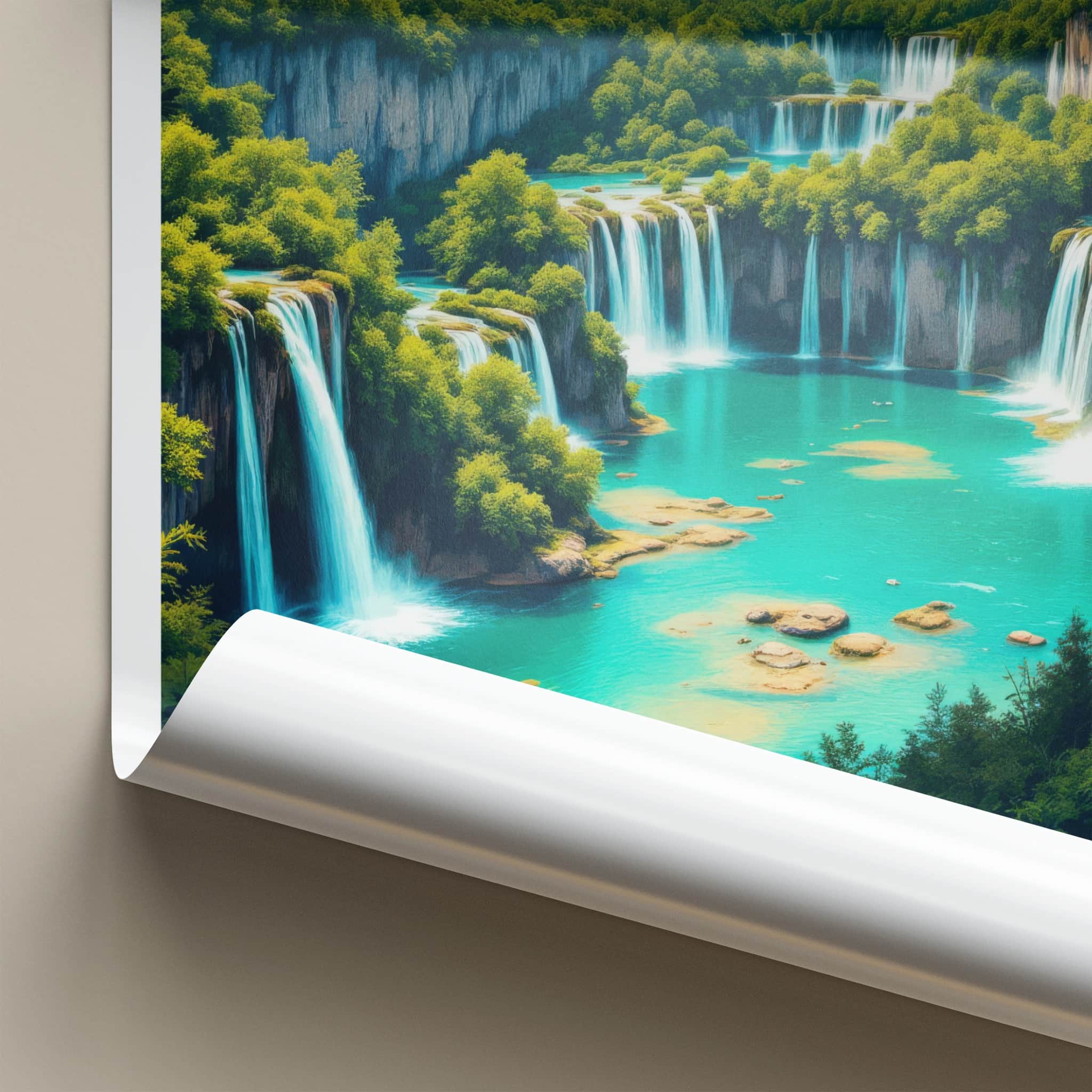 Plitvice Poster - Croatia Art Print - Layered Turquoise Waterfalls Home Decor