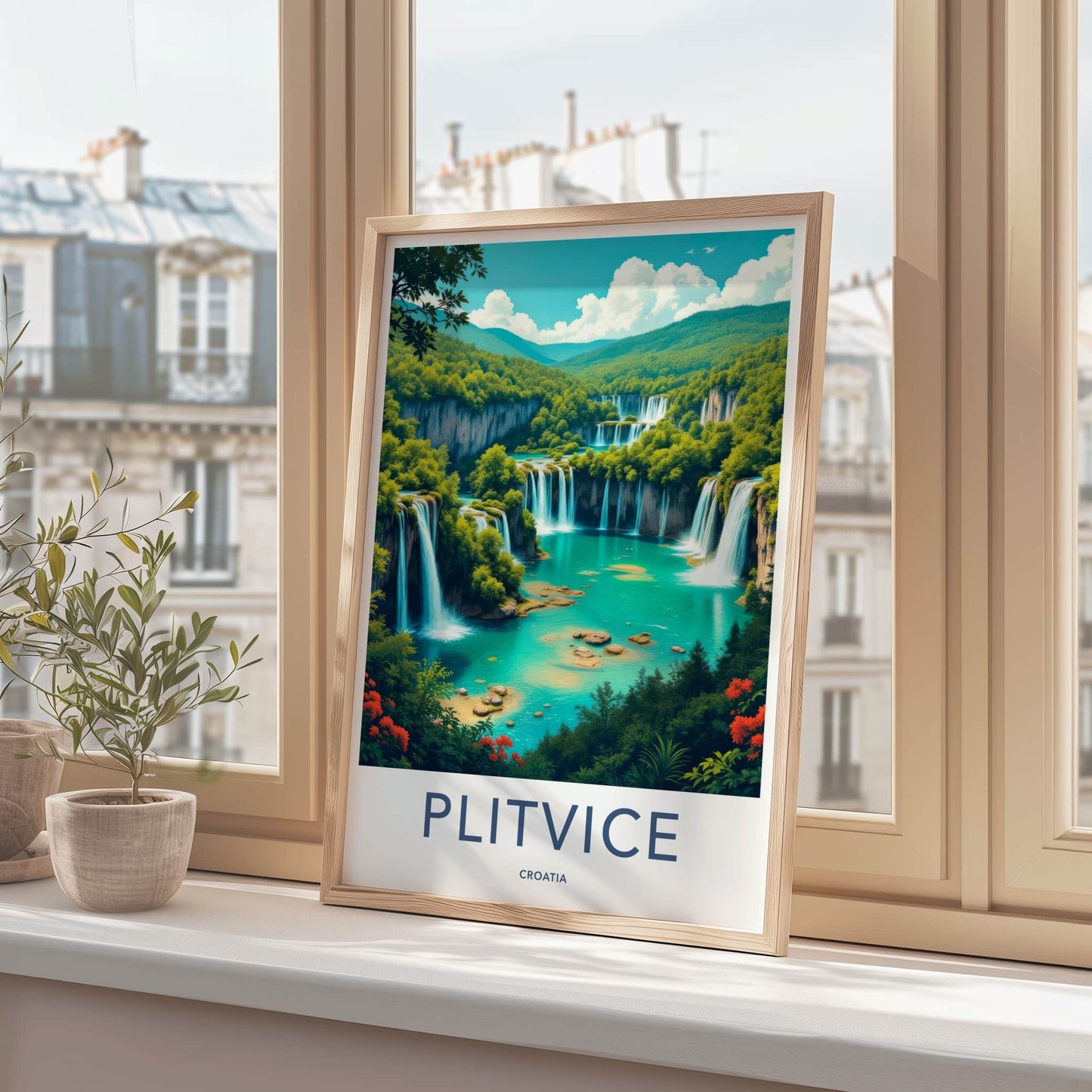 Plitvice Poster - Croatia Art Print - Layered Turquoise Waterfalls Home Decor