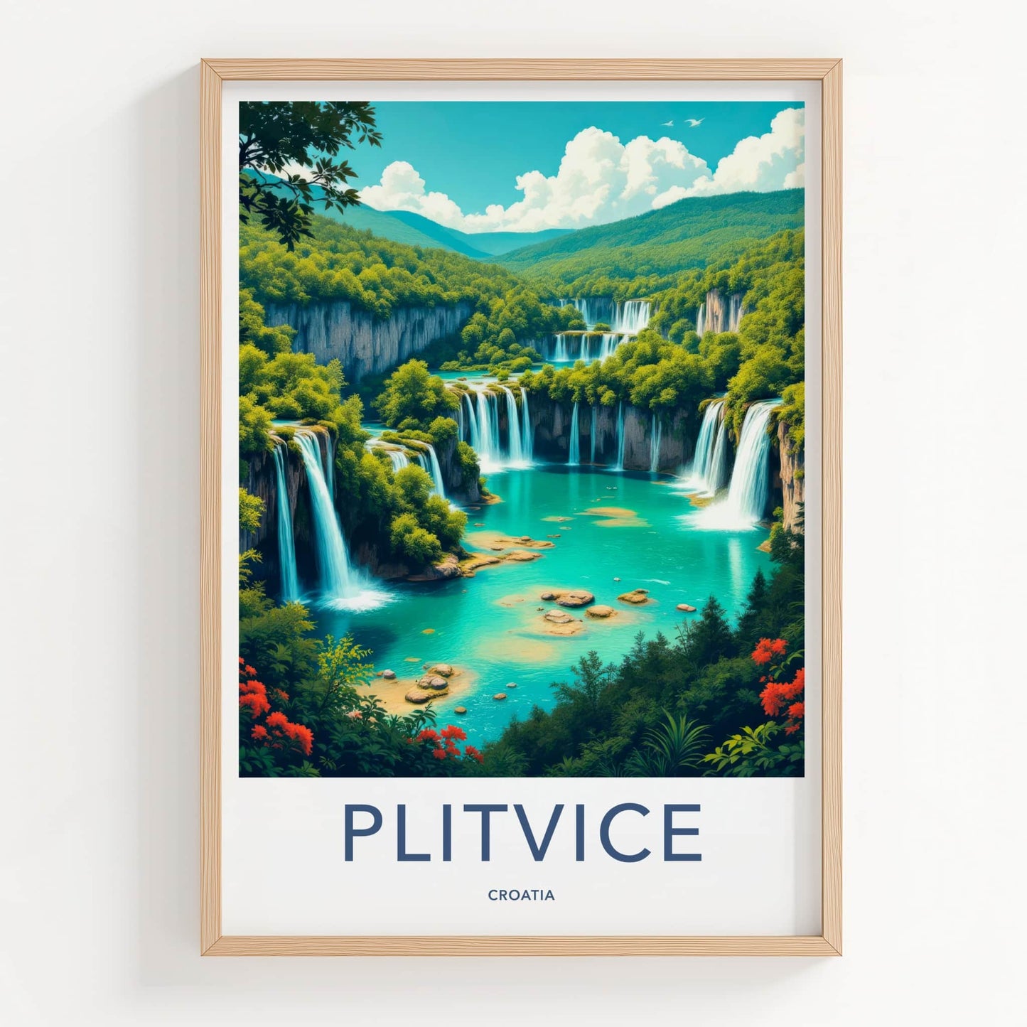 Plitvice Poster - Croatia Art Print - Layered Turquoise Waterfalls Home Decor