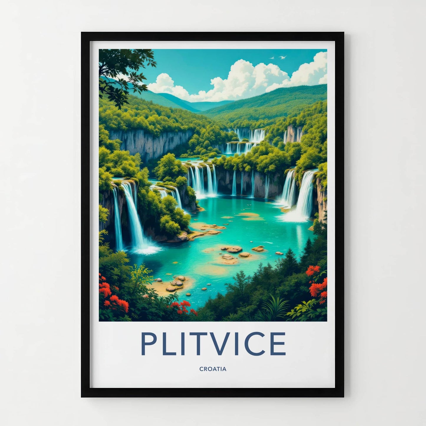 Plitvice Poster - Croatia Art Print - Layered Turquoise Waterfalls Home Decor