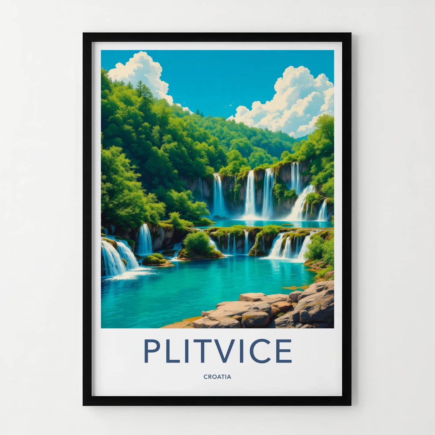 Plitvice Poster - Croatia Travel Art - Cascading Turquoise Water Home Decor
