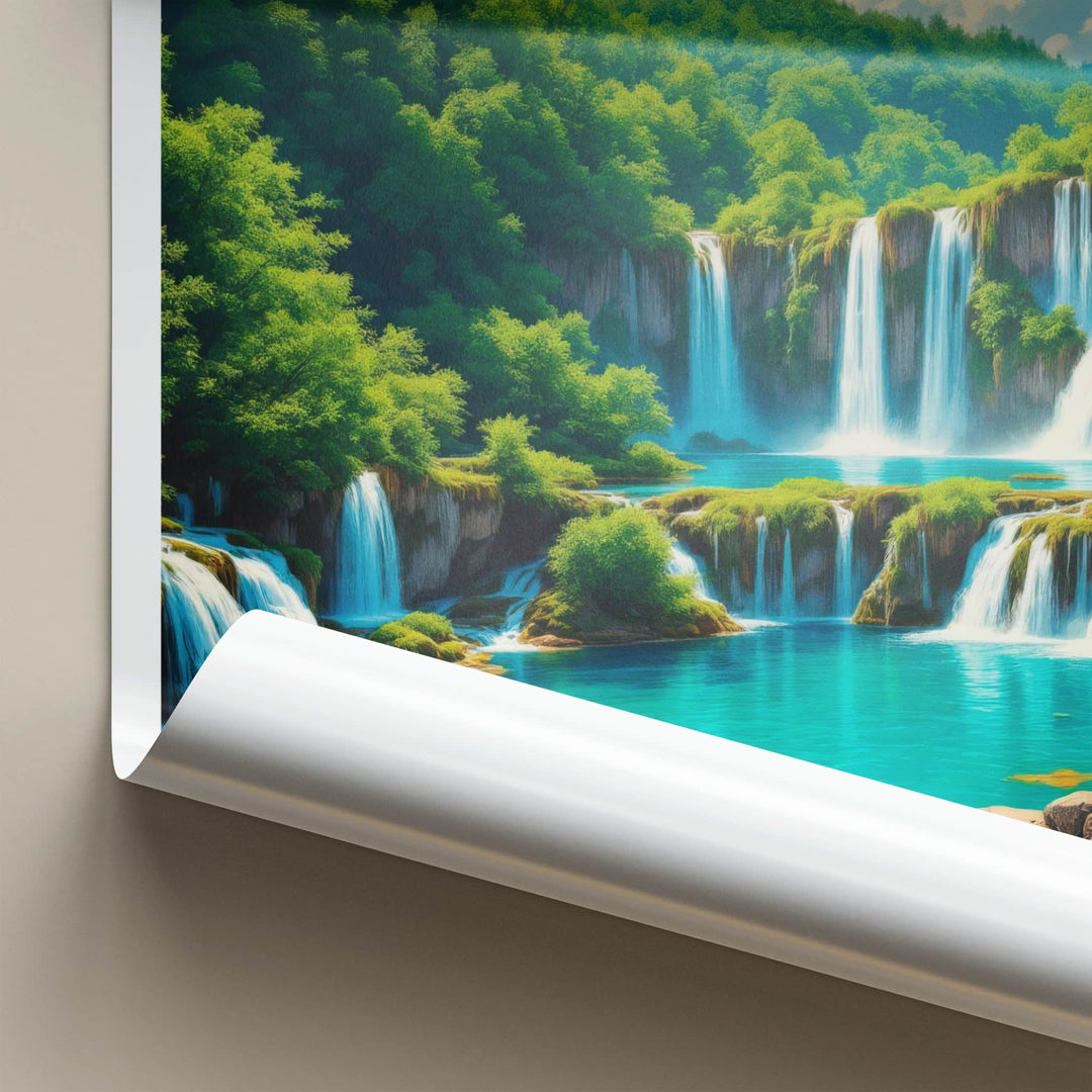 Plitvice Poster - Croatia Travel Art - Cascading Turquoise Water Home Decor