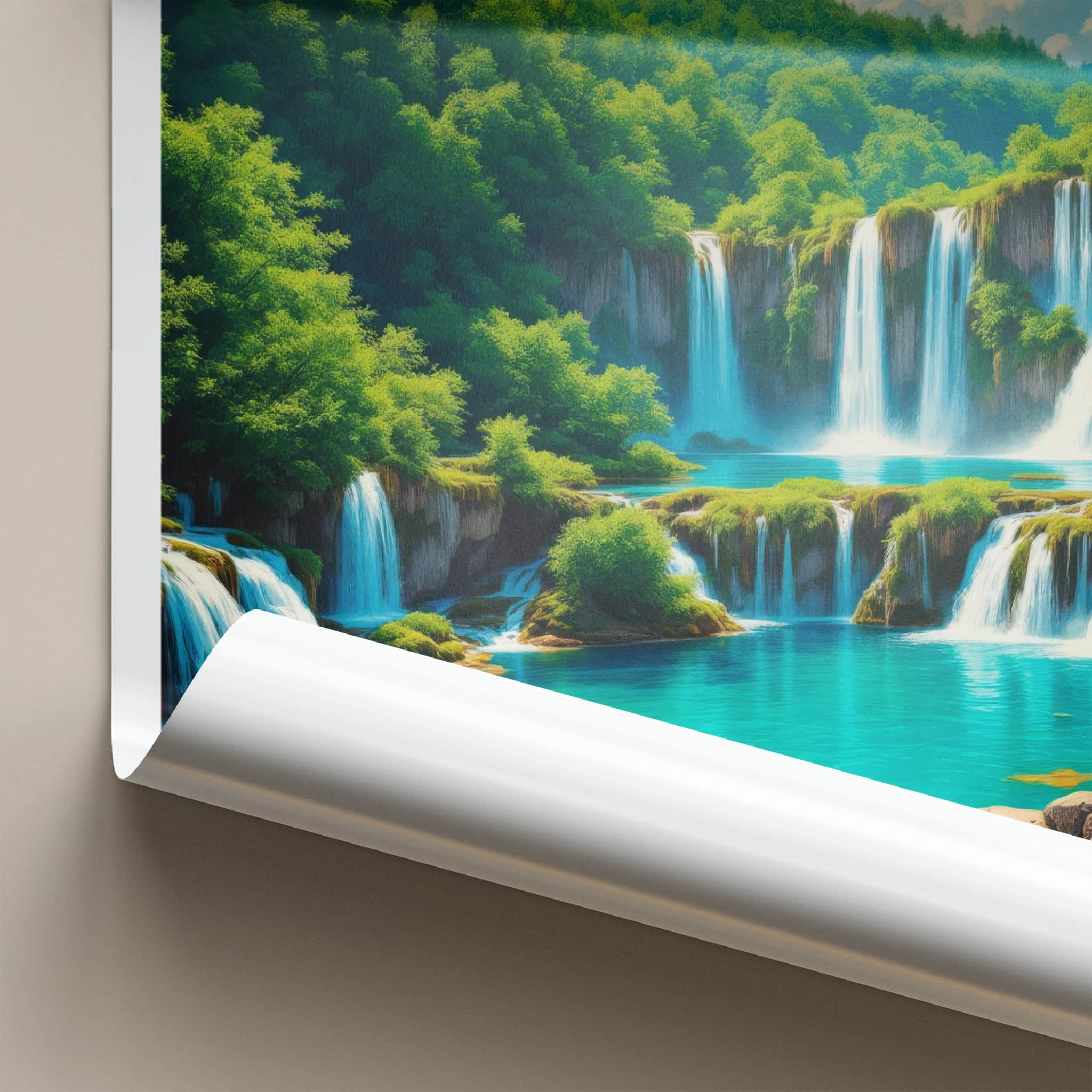 Plitvice Poster - Croatia Travel Art - Cascading Turquoise Water Home Decor
