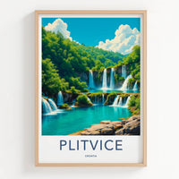 Plitvice Poster - Croatia Travel Art - Cascading Turquoise Water Home Decor