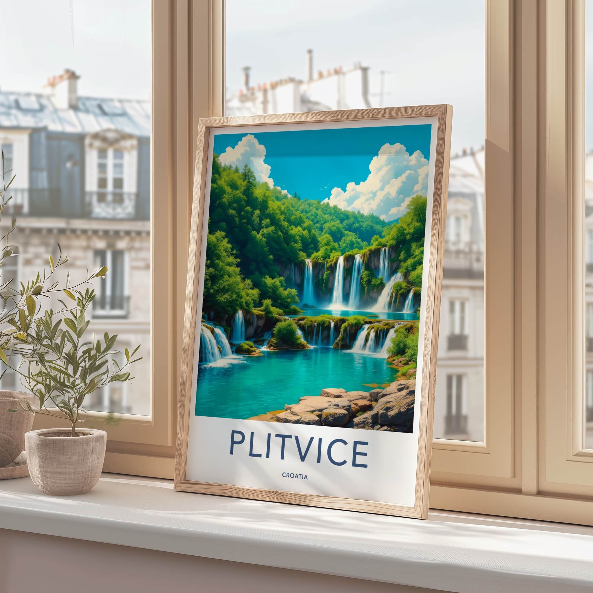 Plitvice Poster - Croatia Travel Art - Cascading Turquoise Water Home Decor