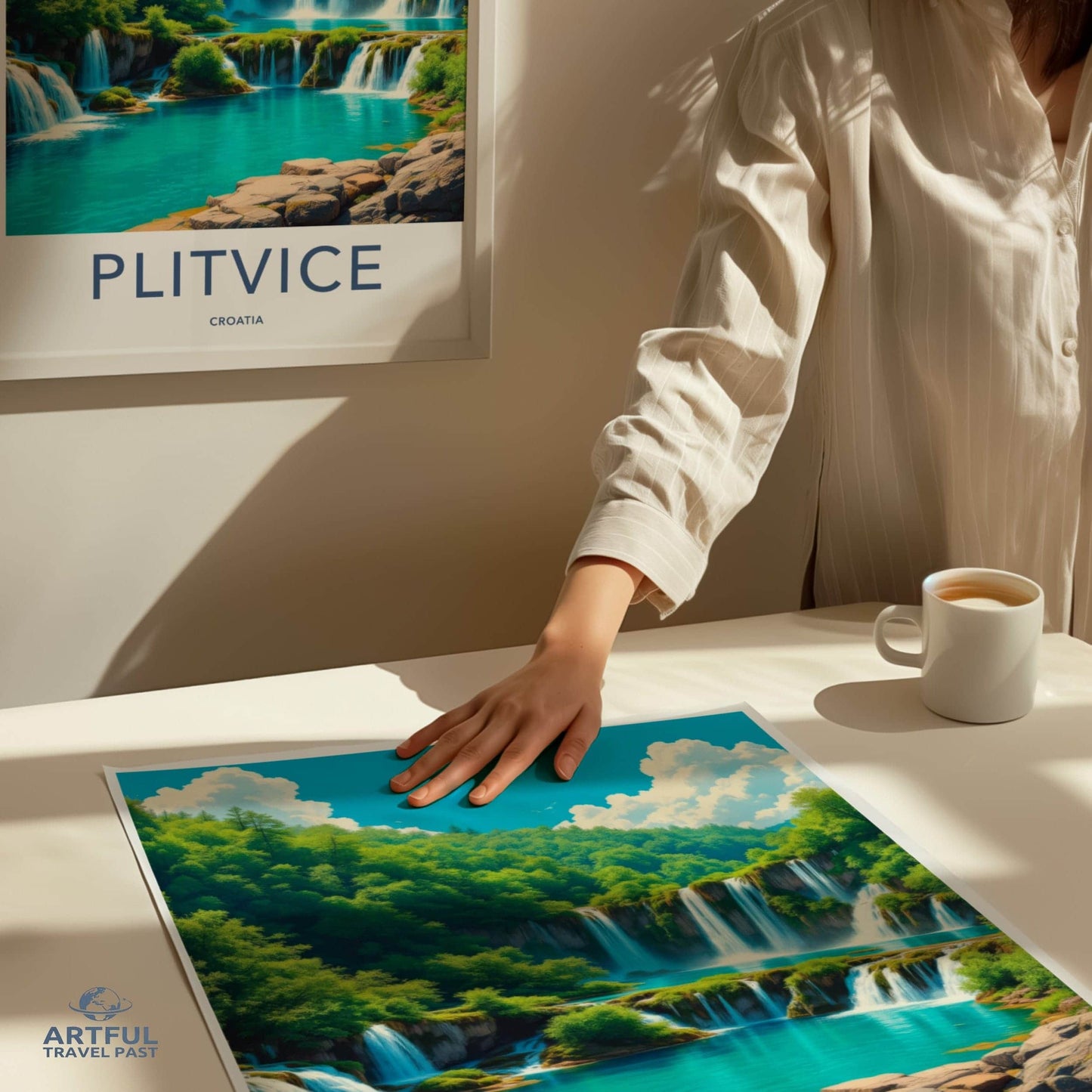 Plitvice Poster - Croatia Travel Art - Cascading Turquoise Water Home Decor