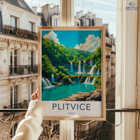 Plitvice Poster - Croatia Travel Art - Cascading Turquoise Water Home Decor