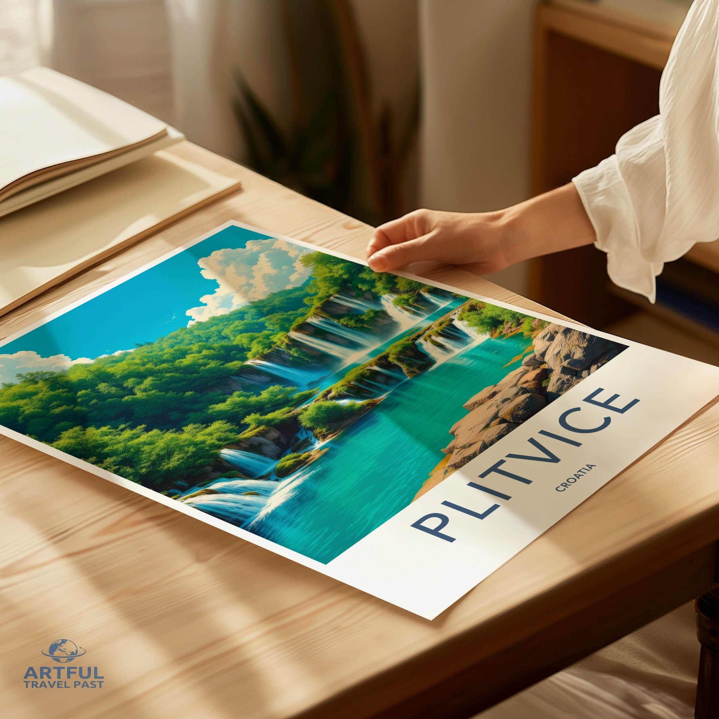Plitvice Poster - Croatia Travel Art - Cascading Turquoise Water Home Decor