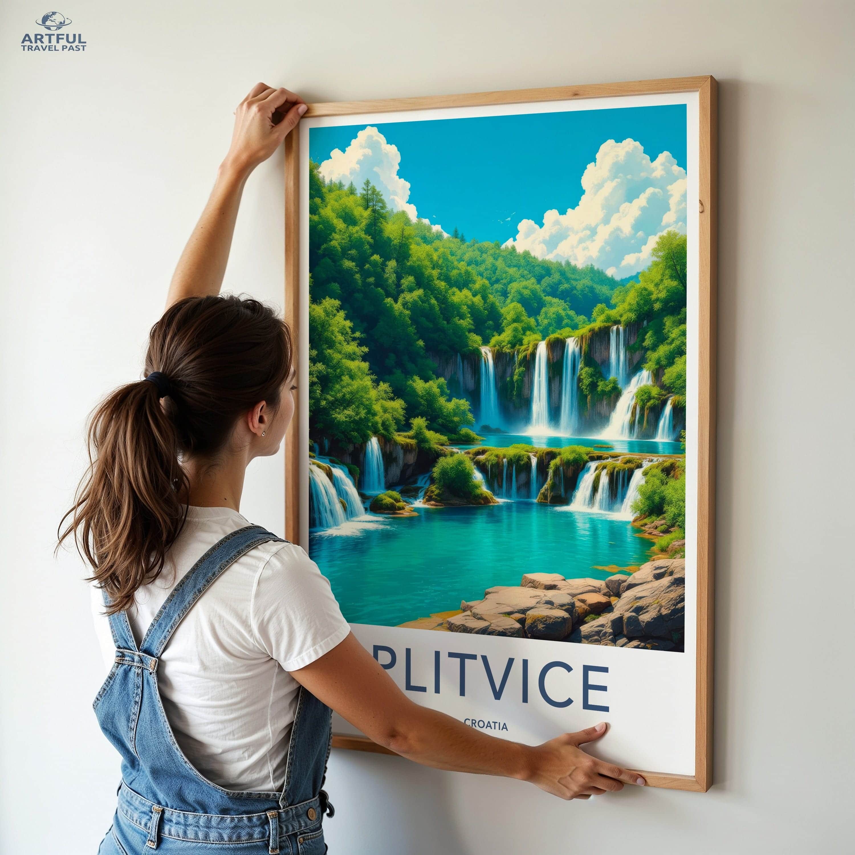 Plitvice Poster - Croatia Travel Art - Cascading Turquoise Water Home Decor